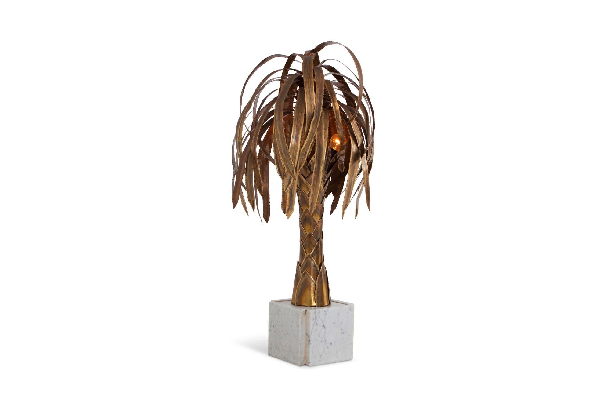 Maison Jansen Brass Palm Tree Lamp on White Marble Base (Französisch)