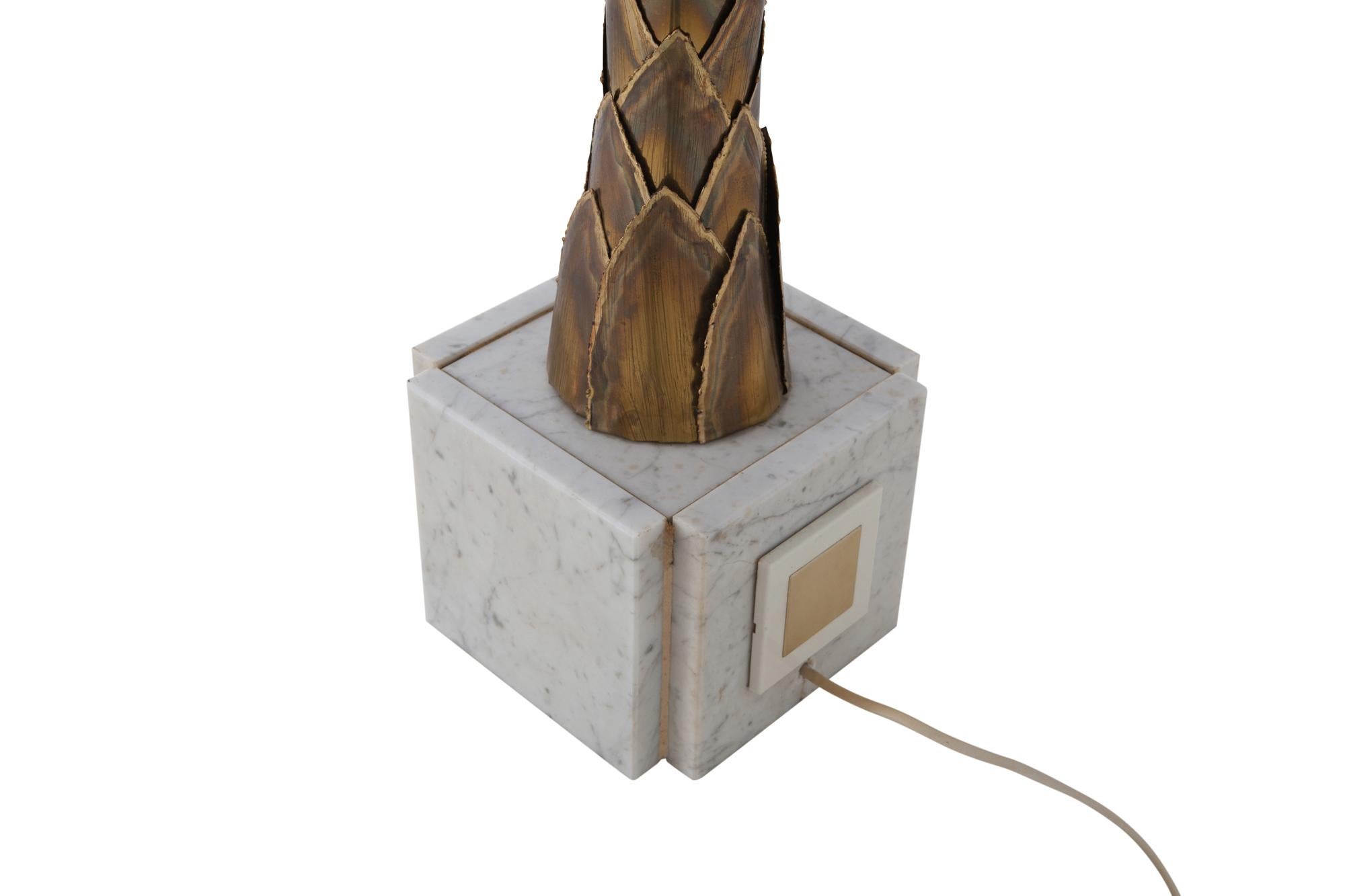 Maison Jansen Brass Palm Tree Lamp on White Marble Base 1