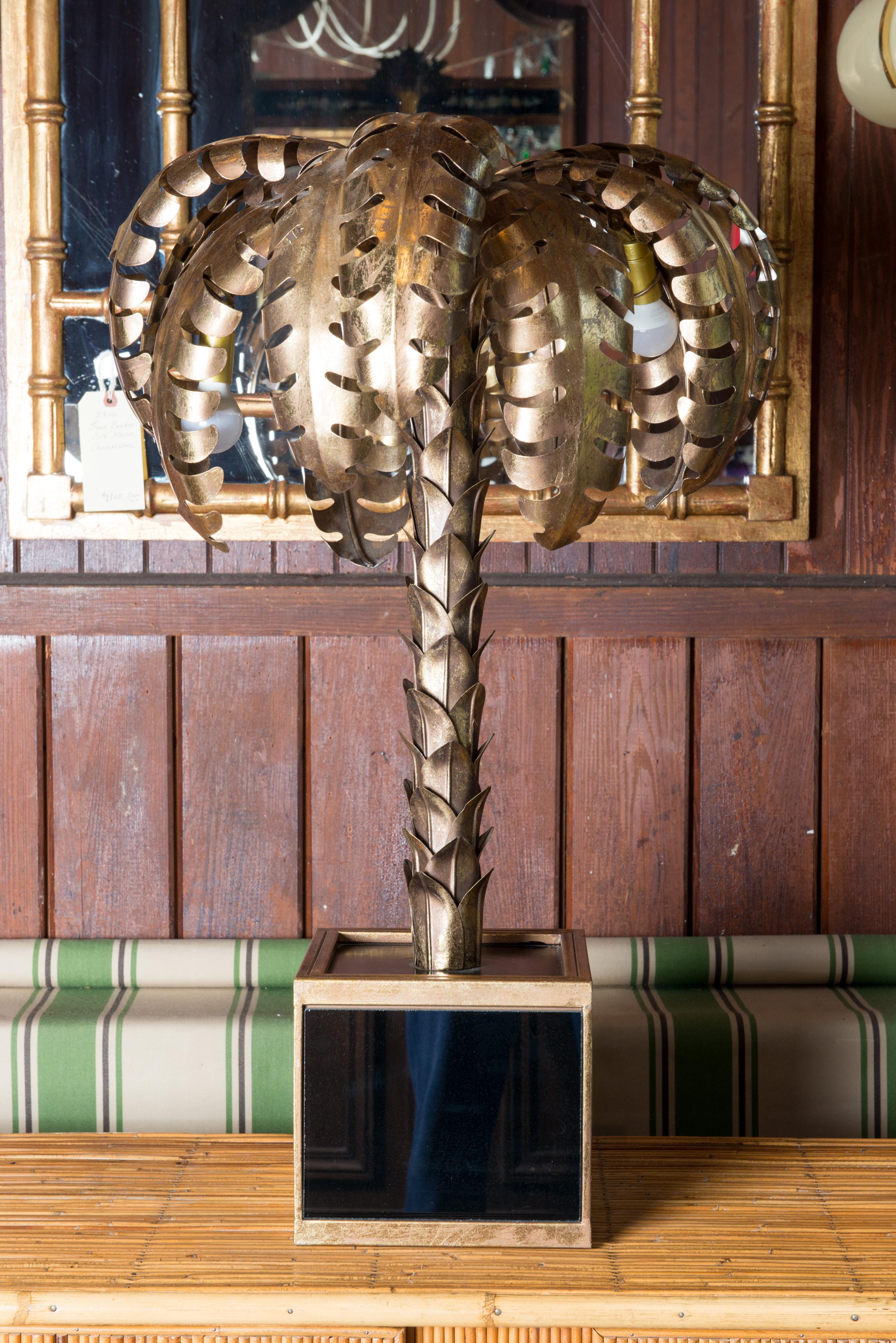 Mid-Century Modern Maison Jansen Brass Palm Tree Table Lamp For Sale