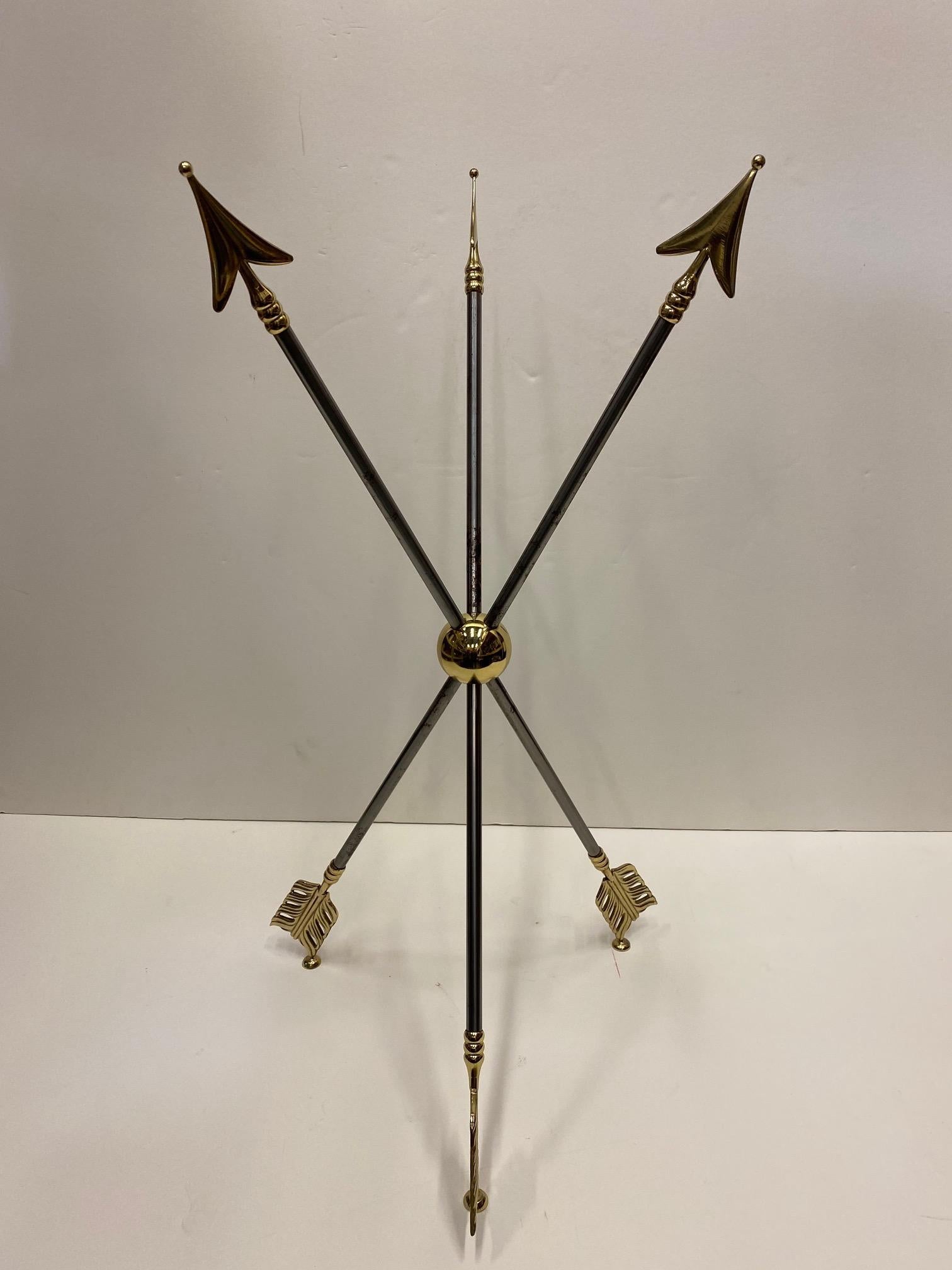Maison Jansen Brass and Steel Arrow Motife Side End Table In Good Condition In Hopewell, NJ