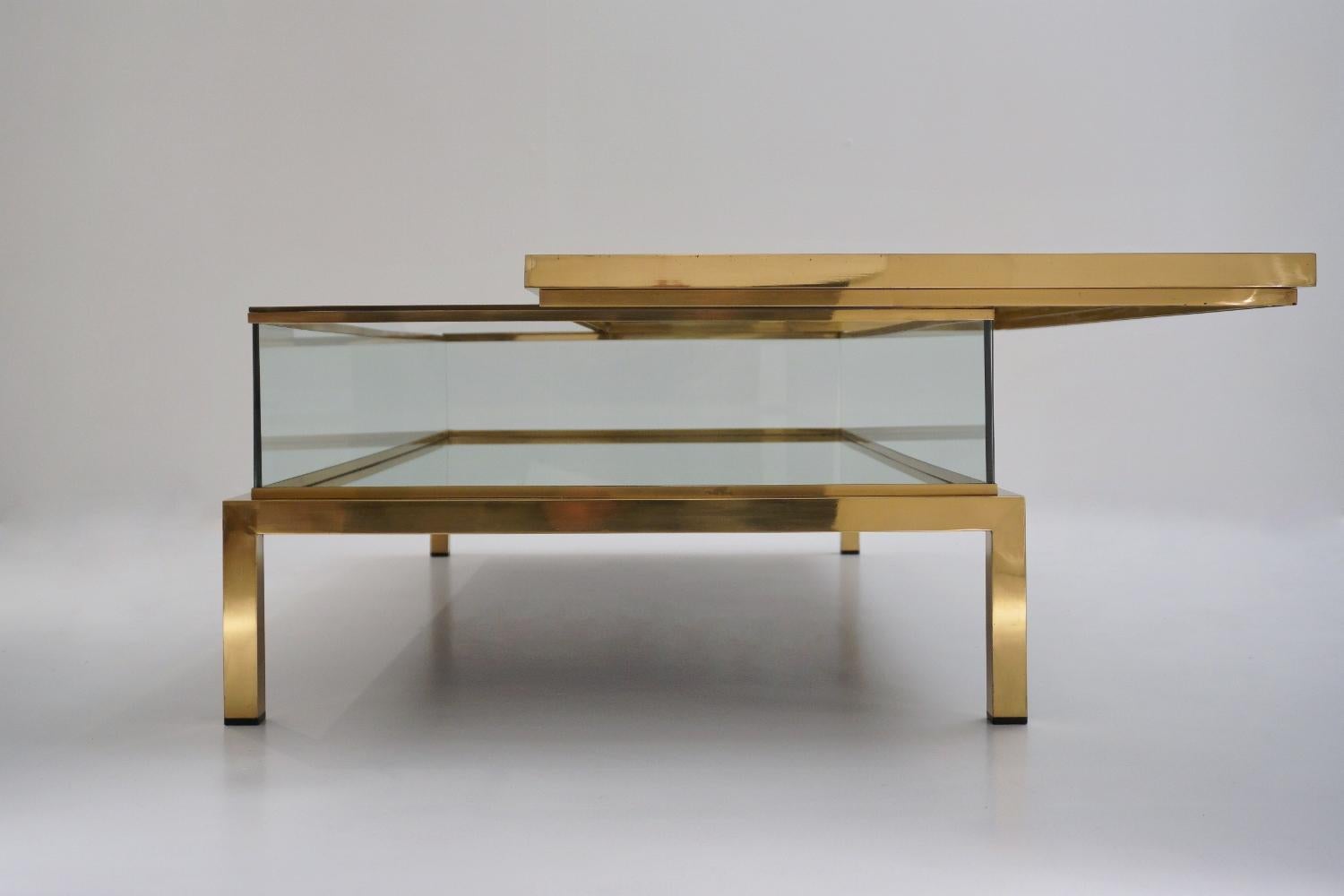 Maison Jansen Brass Two Tier Sliding Top Display Coffee Table, Mirrored Shelf 3
