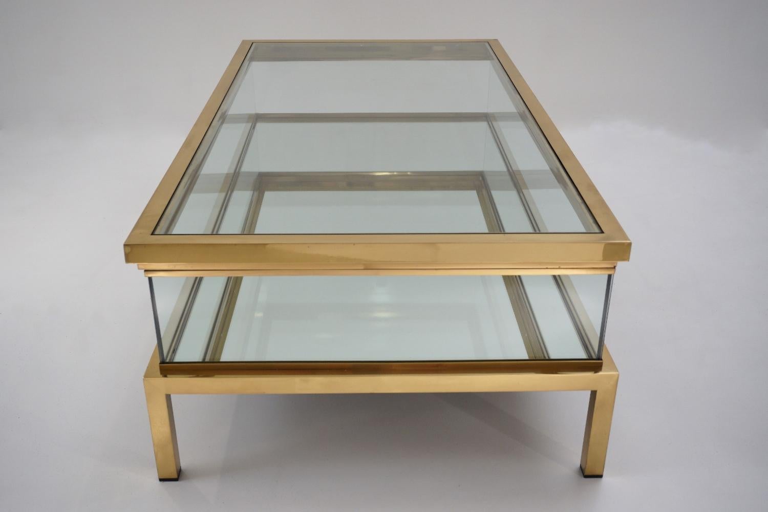 Maison Jansen Brass Two Tier Sliding Top Display Coffee Table, Mirrored Shelf 4