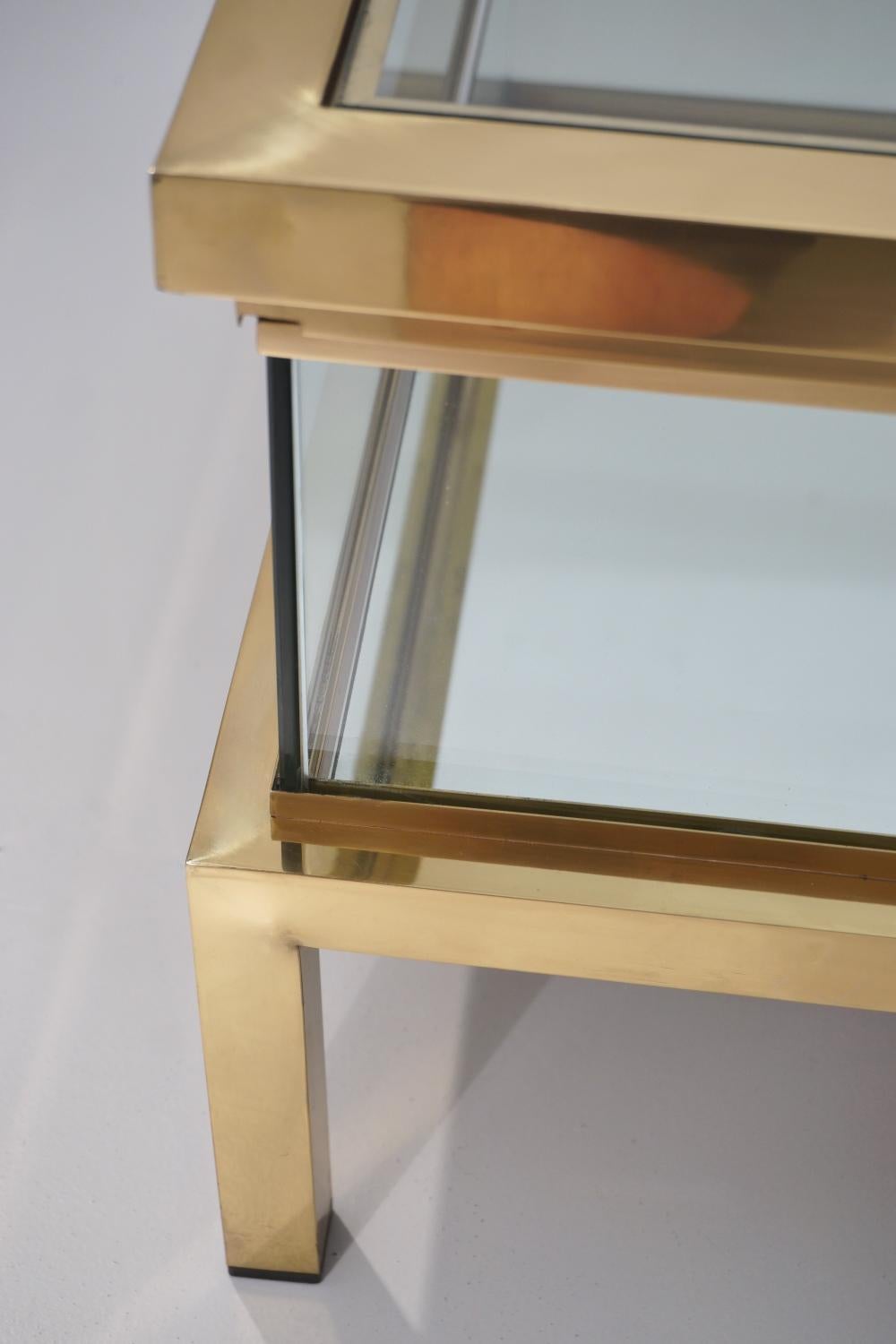 Maison Jansen Brass Two Tier Sliding Top Display Coffee Table, Mirrored Shelf 5