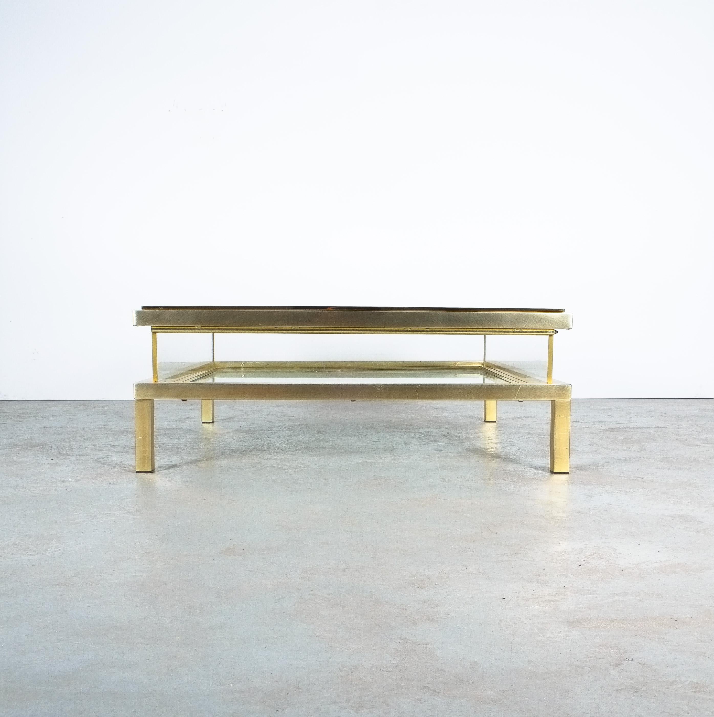 Polished Maison Jansen Attr. Brass Vitrine Coffee Table Large, 1970 For Sale