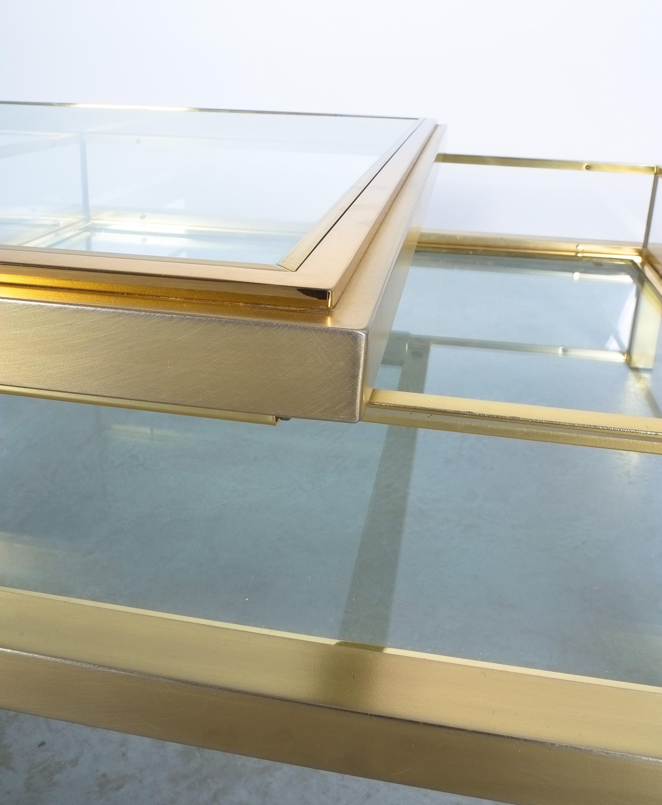 Late 20th Century Maison Jansen Attr. Brass Vitrine Coffee Table Large, 1970 For Sale