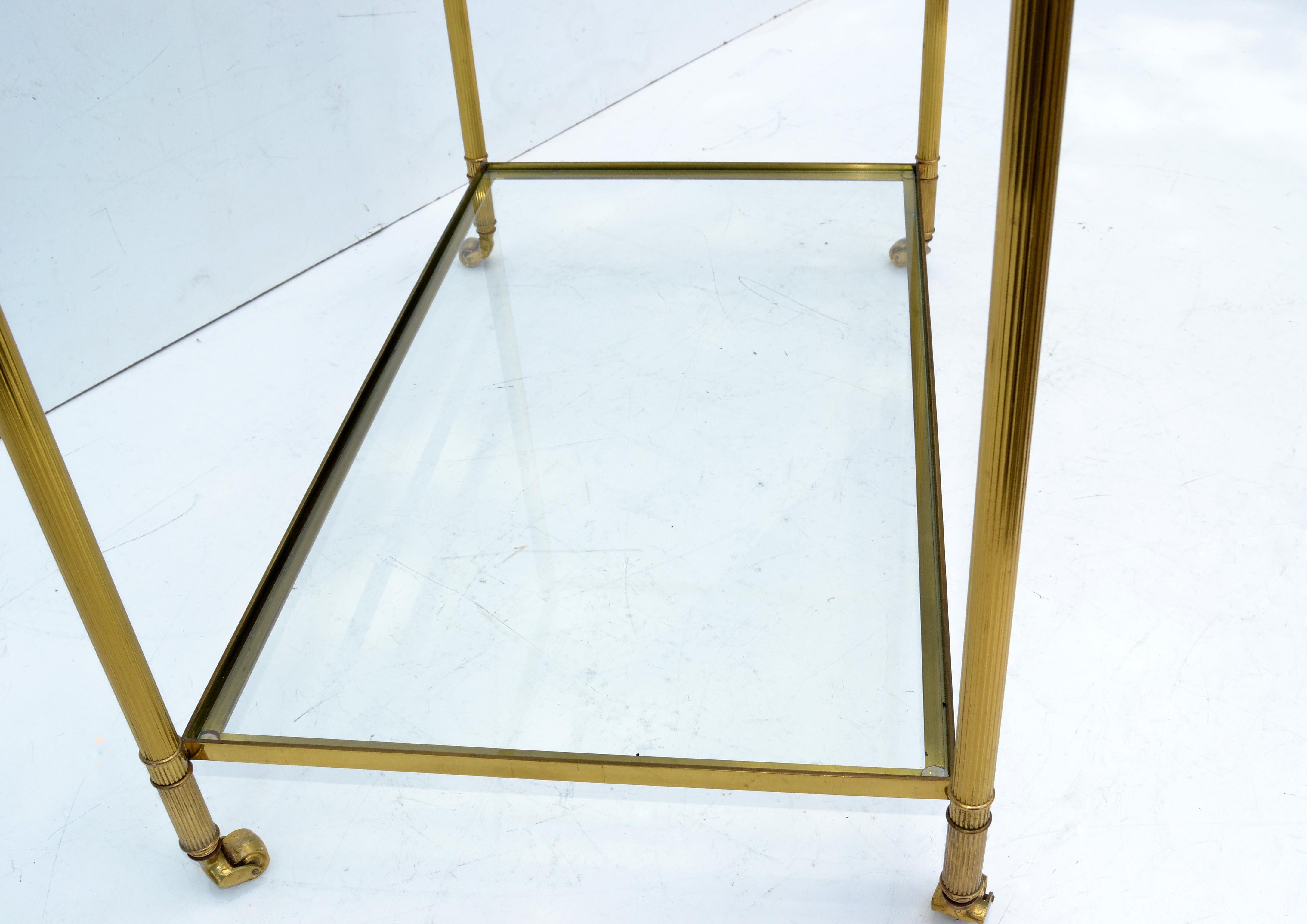 Maison Jansen Bronze 2-Tier Neoclassical Side Table, Serving Cart Casters France 3