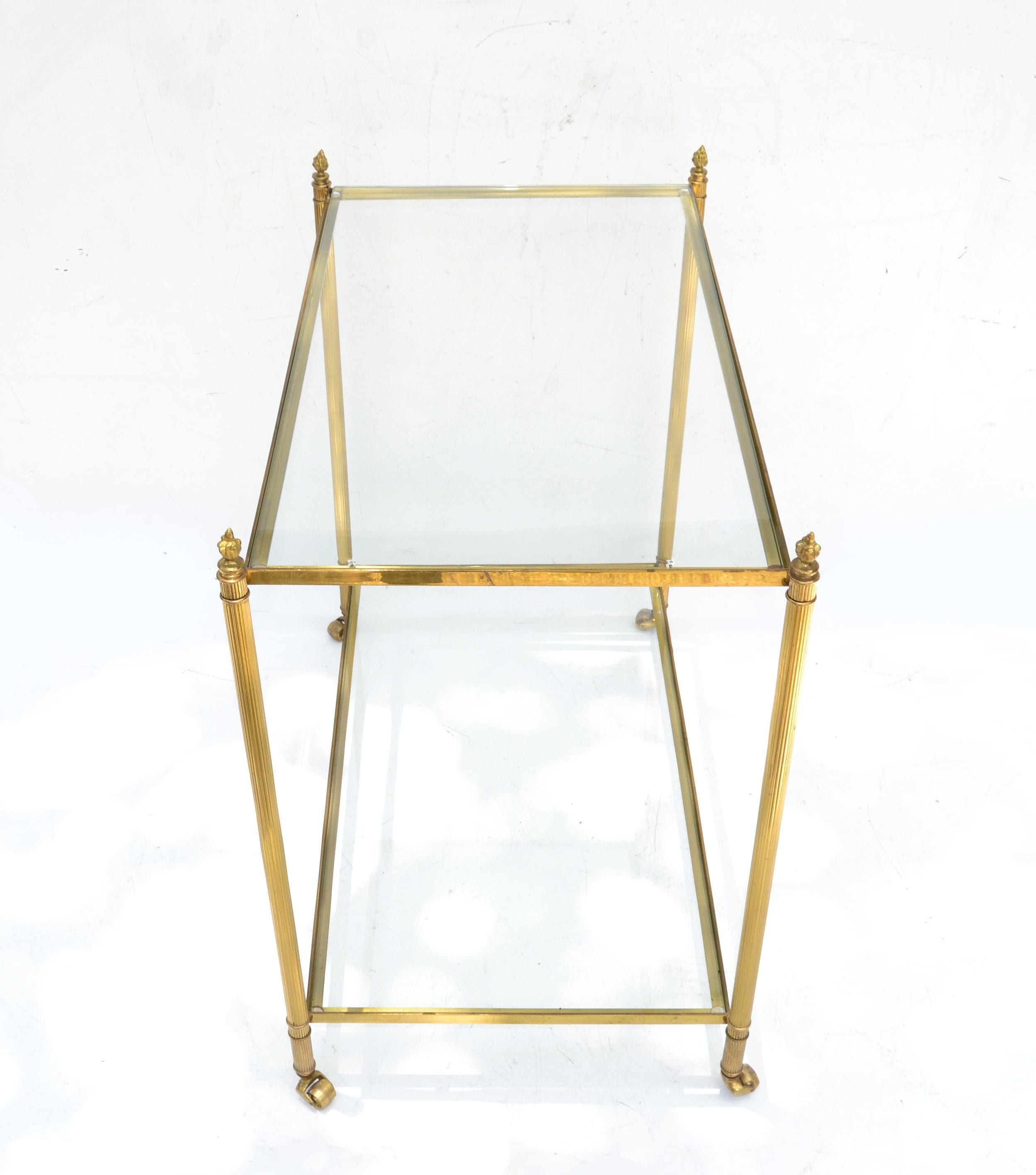 Maison Jansen Bronze 2-Tier Neoclassical Side Table, Serving Cart Casters France In Good Condition In Miami, FL