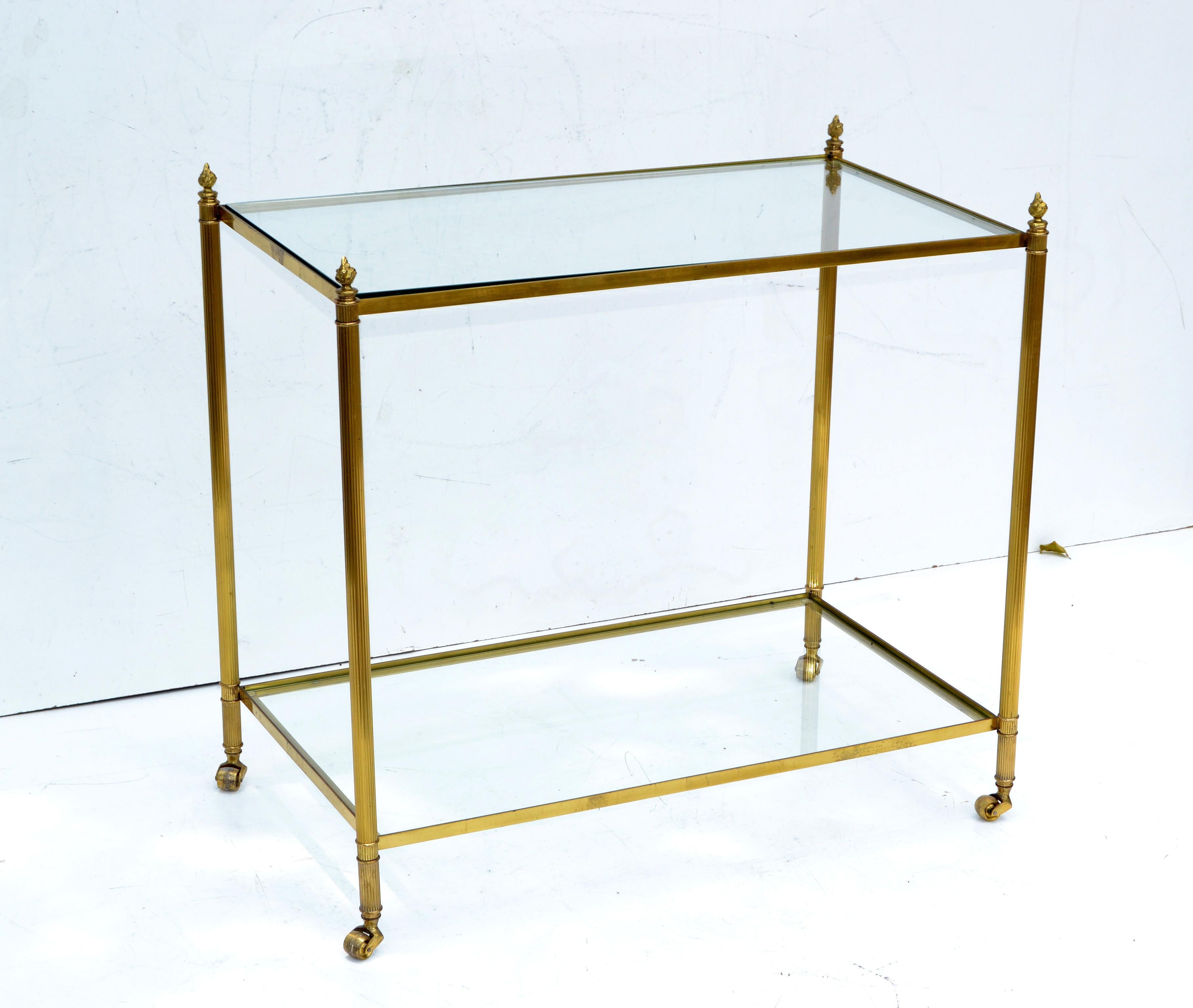 Mid-20th Century Maison Jansen Bronze 2-Tier Neoclassical Side Table, Serving Cart Casters France