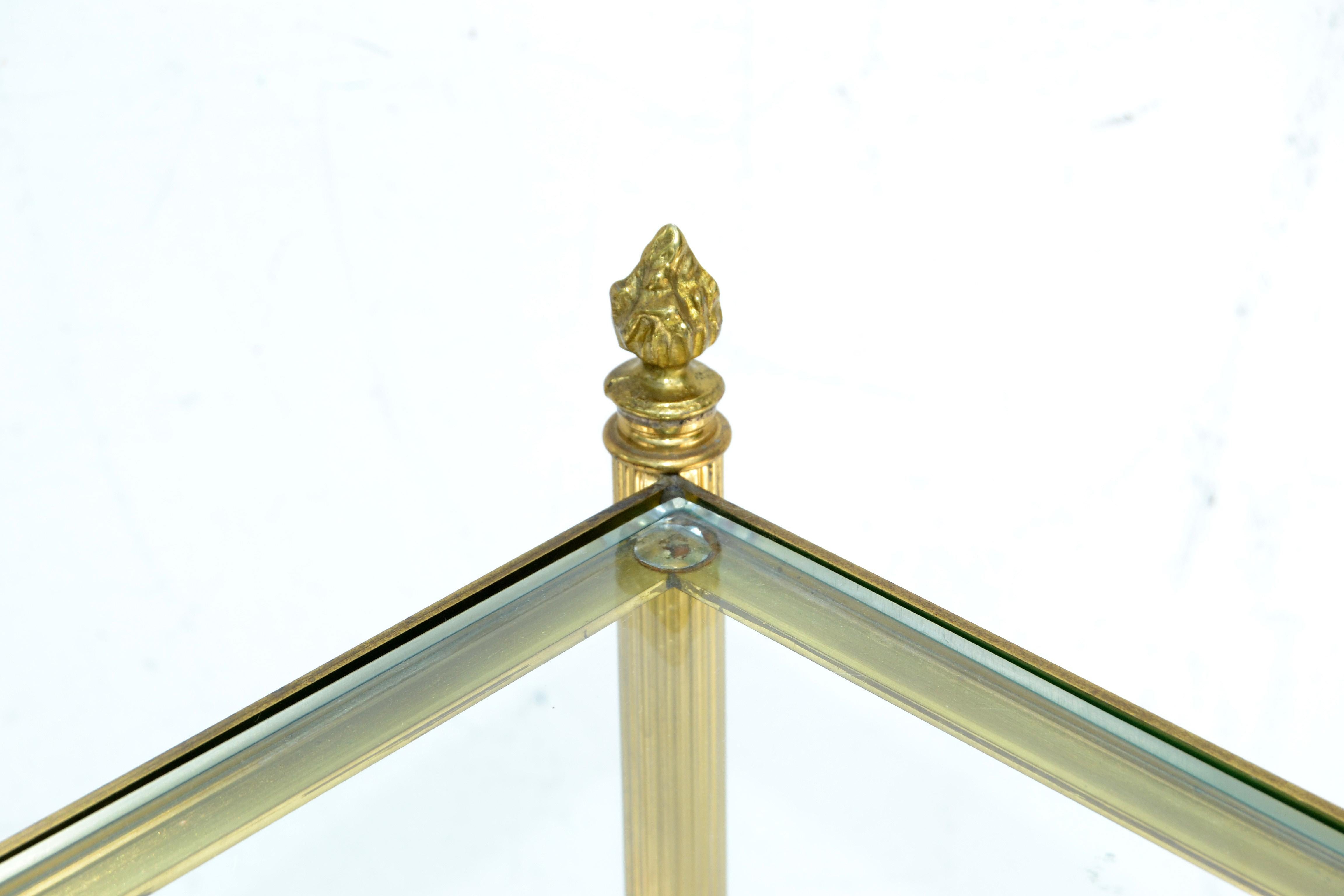 Glass Maison Jansen Bronze 2-Tier Neoclassical Side Table, Serving Cart Casters France