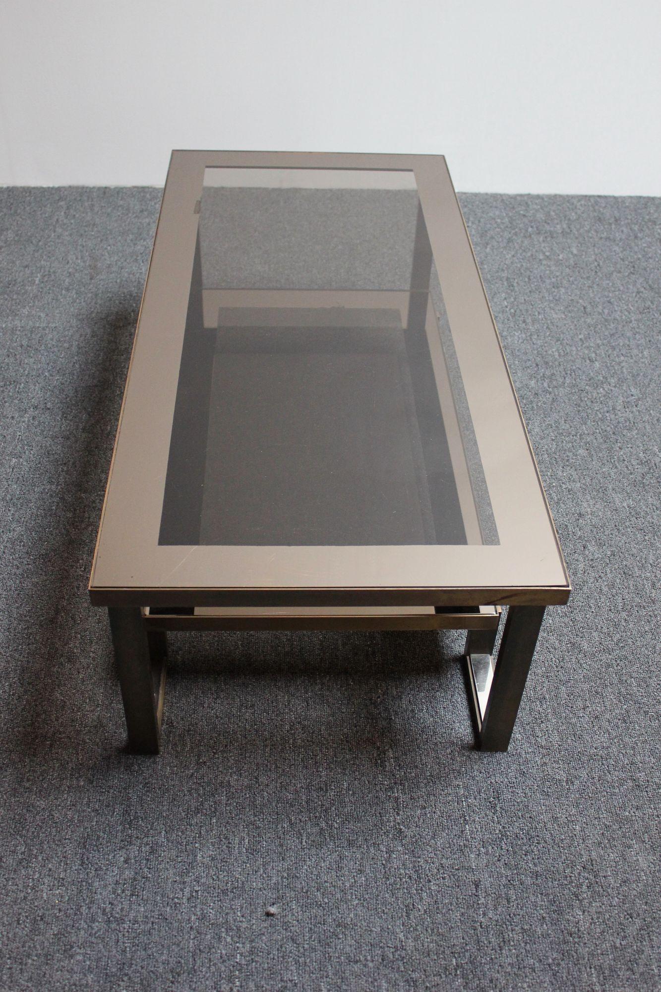 Maison Jansen Bronze and Smoked Mirror Glass Two-Tier Coffee Table 1