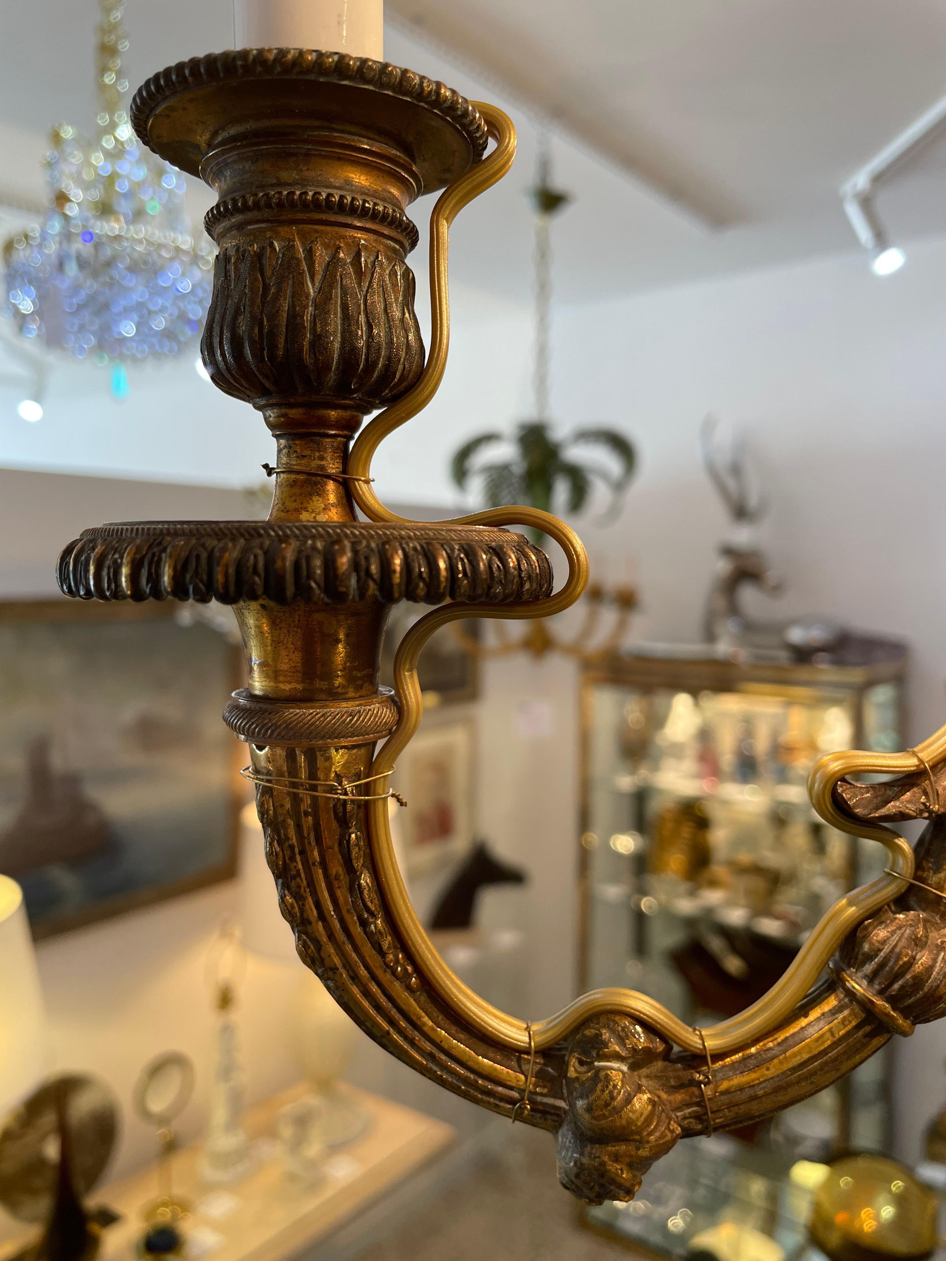 Louis XV Bronze Chandelier with Dolphin Figures Style of Maison Jansen For Sale