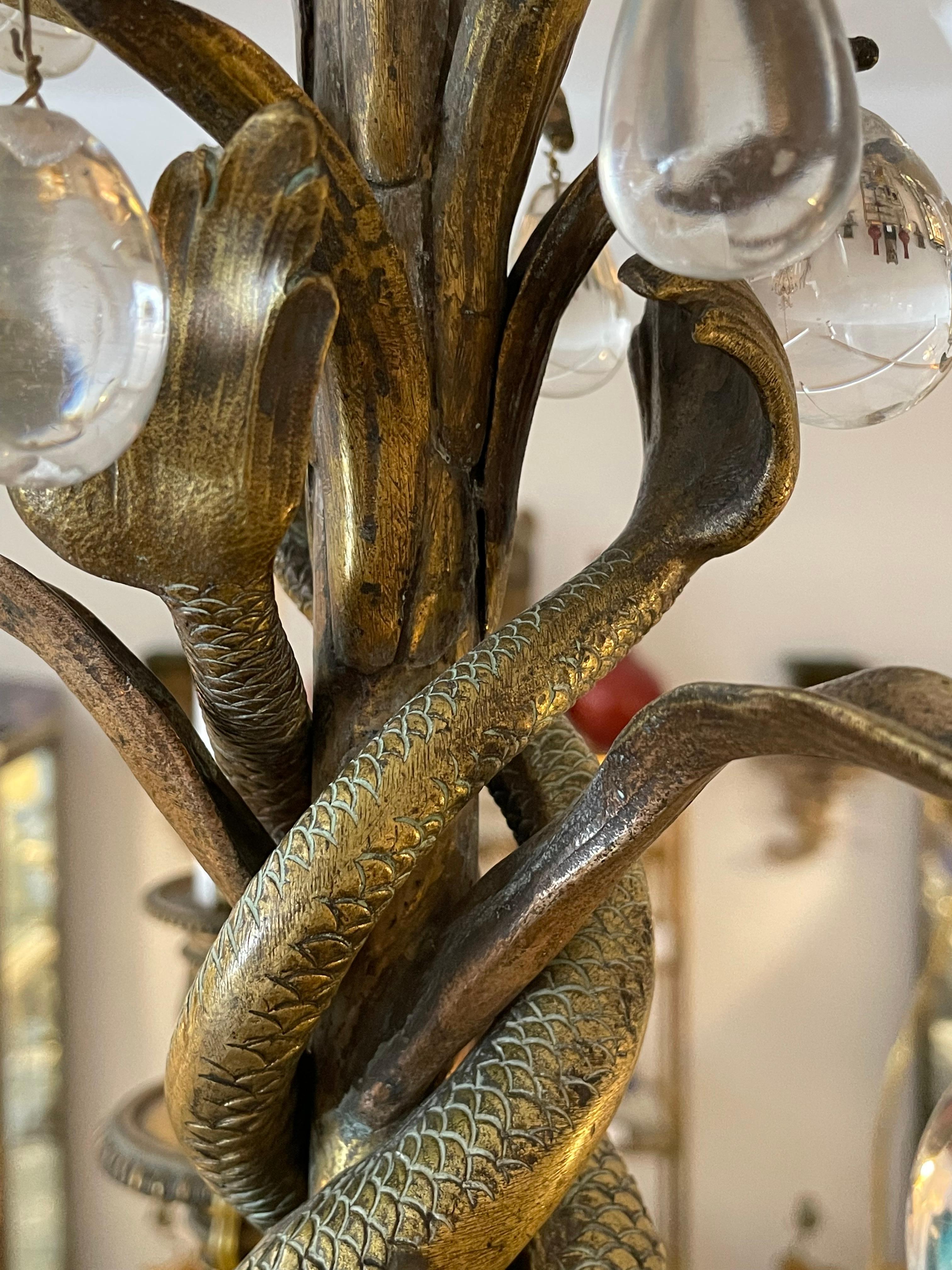 Bronze Chandelier with Dolphin Figures Style of Maison Jansen For Sale 1