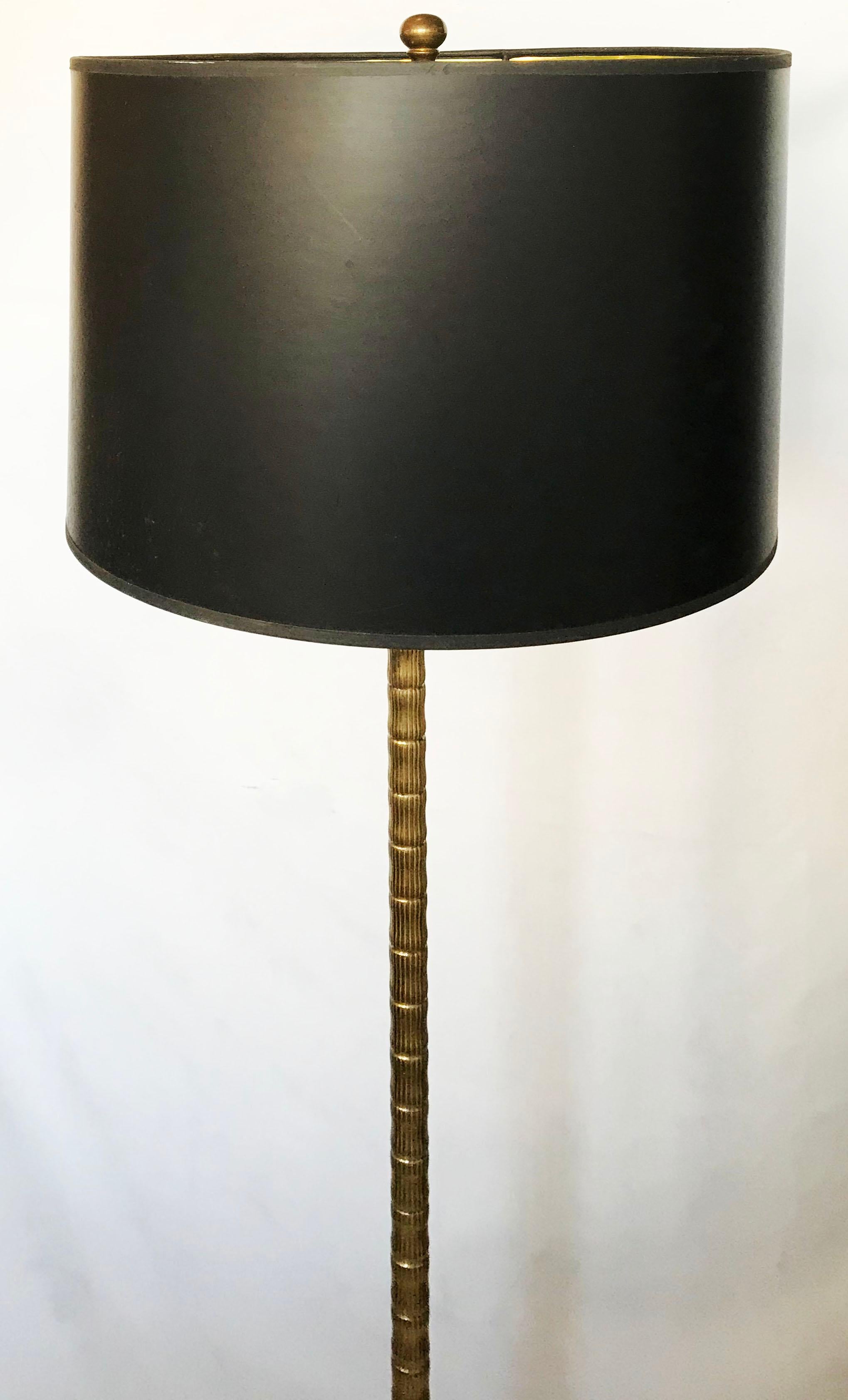 2 patina bronze floor lamp by Maison Jansen.
 Bamboo shape
1 bulb 100W max
Measures: Round base: 9