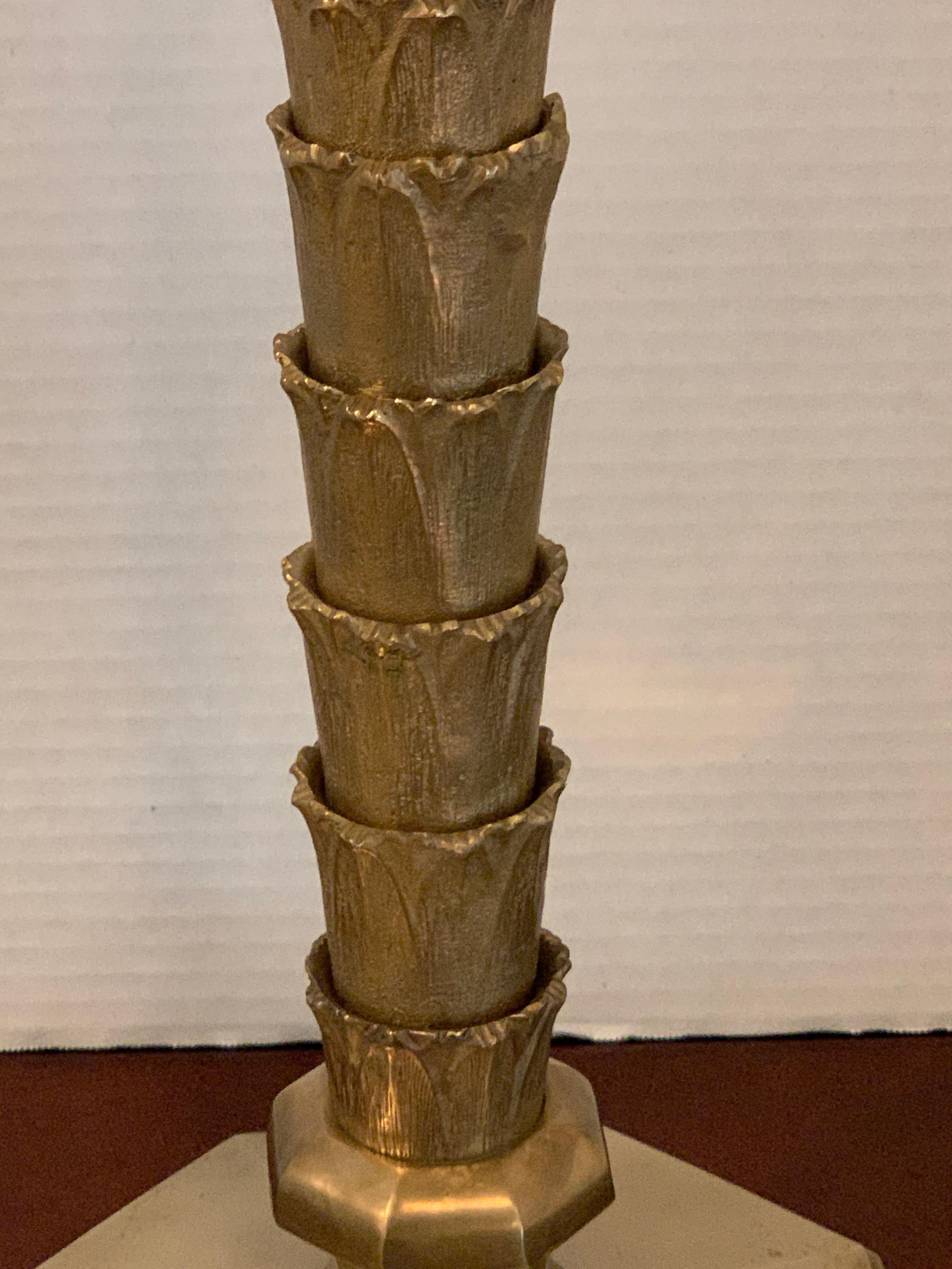 French Maison Jansen Bronze Palm Tree Column Lamp For Sale