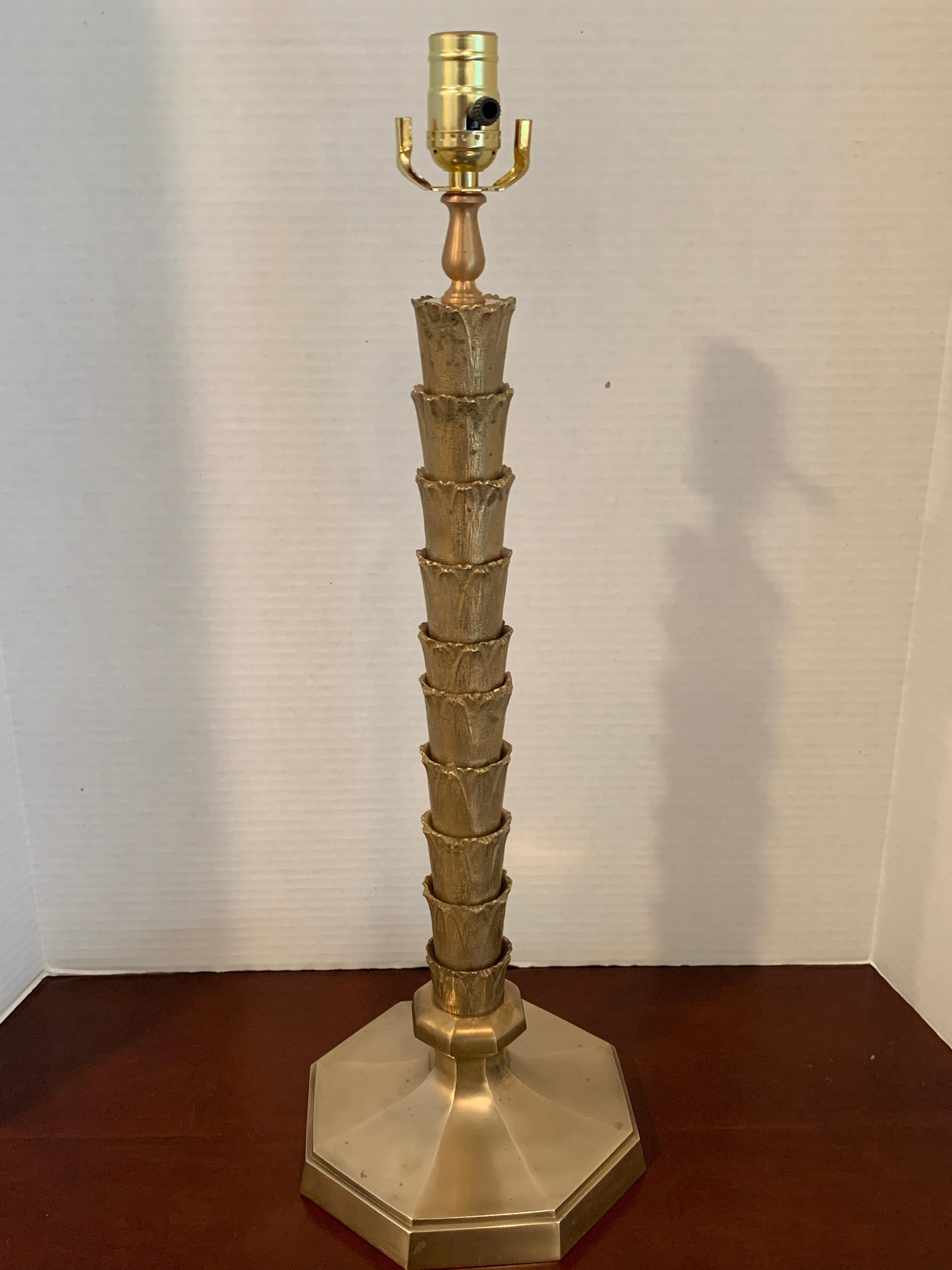 Maison Jansen bronze palm tree column lamp, newly wired. Standing 24