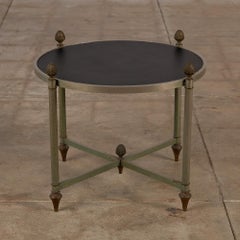 Maison Jansen Bronze Side Table with Leather Top