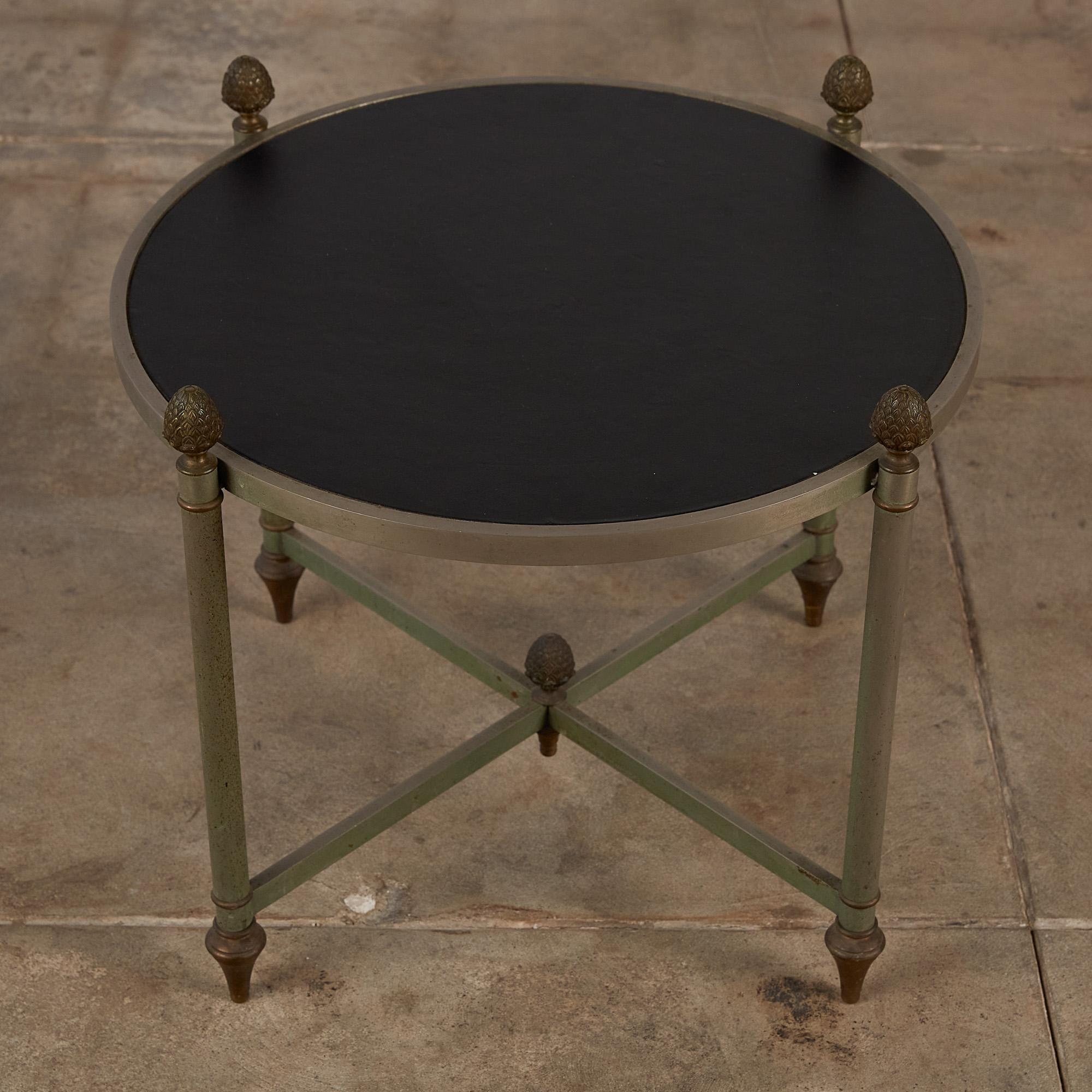 Mid-20th Century Maison Jansen Bronze Side Table with Leather Top