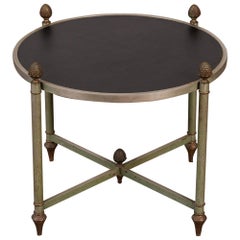 Maison Jansen Bronze Side Table with Leather Top