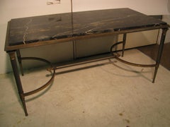 Maison Jansen Bronze & Steel Neoclassical Marble Top Cocktail Table