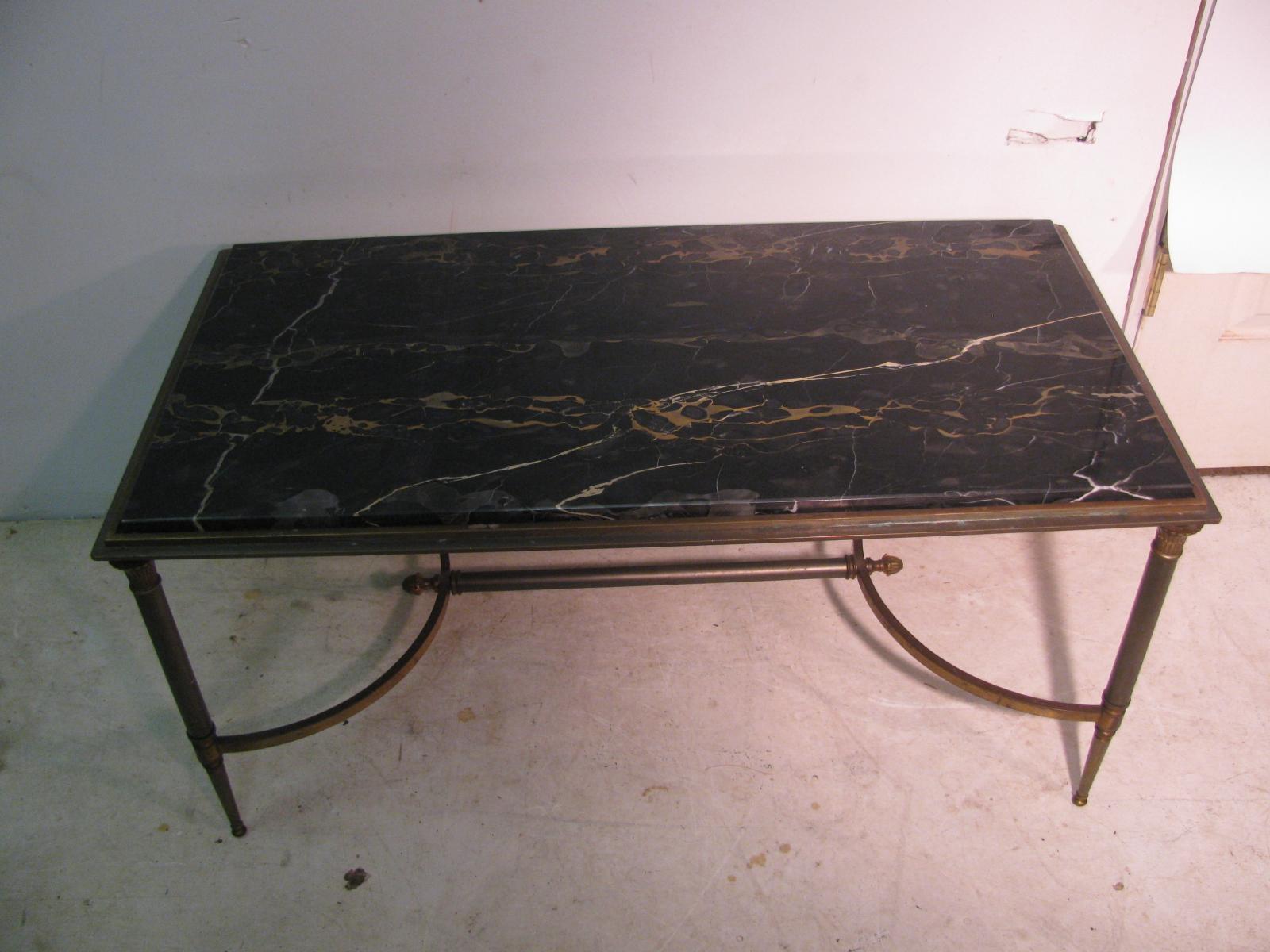 Maison Jansen Bronze & Steel Neoclassical Marble Top Cocktail Table 2