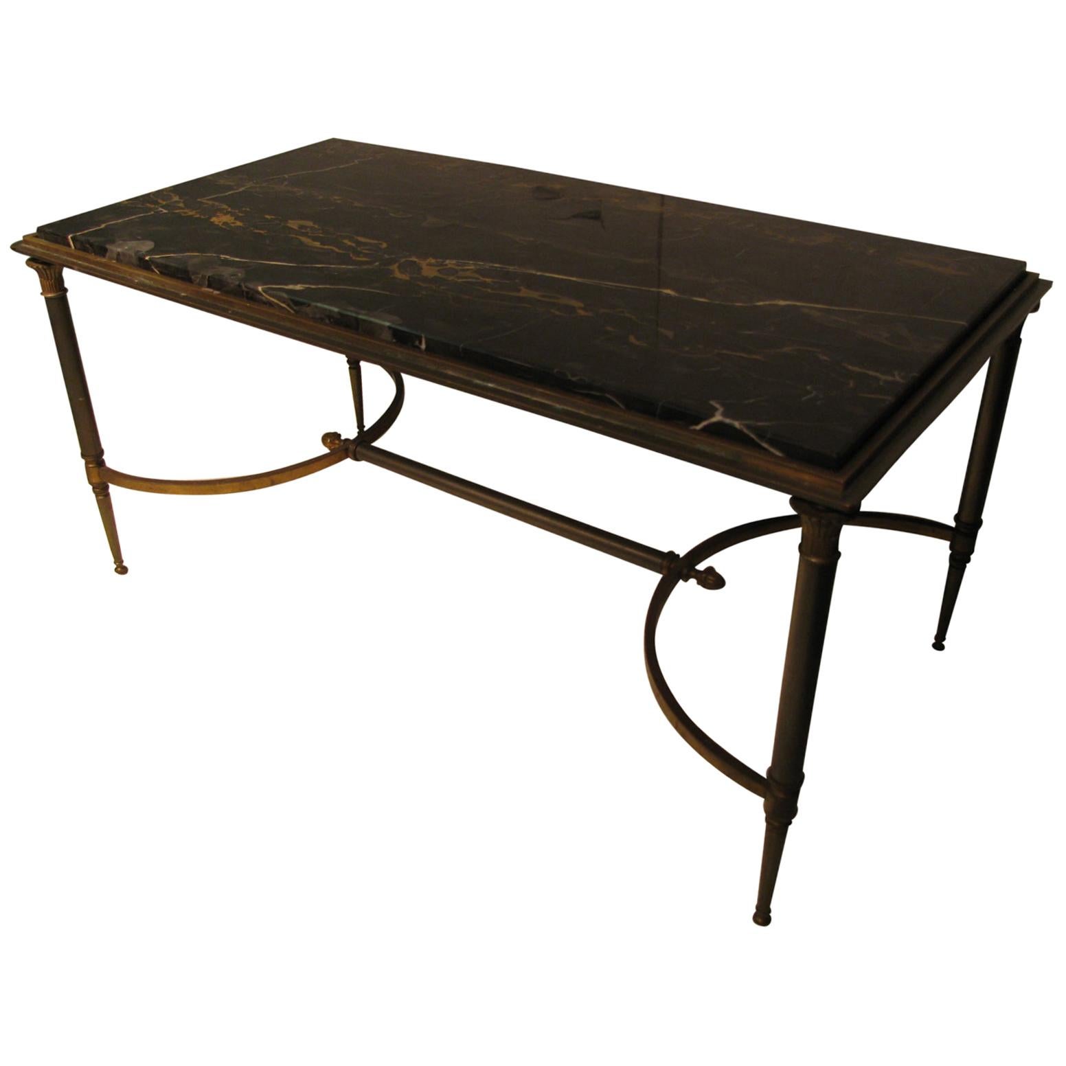 Maison Jansen Bronze & Steel Neoclassical Marble Top Cocktail Table