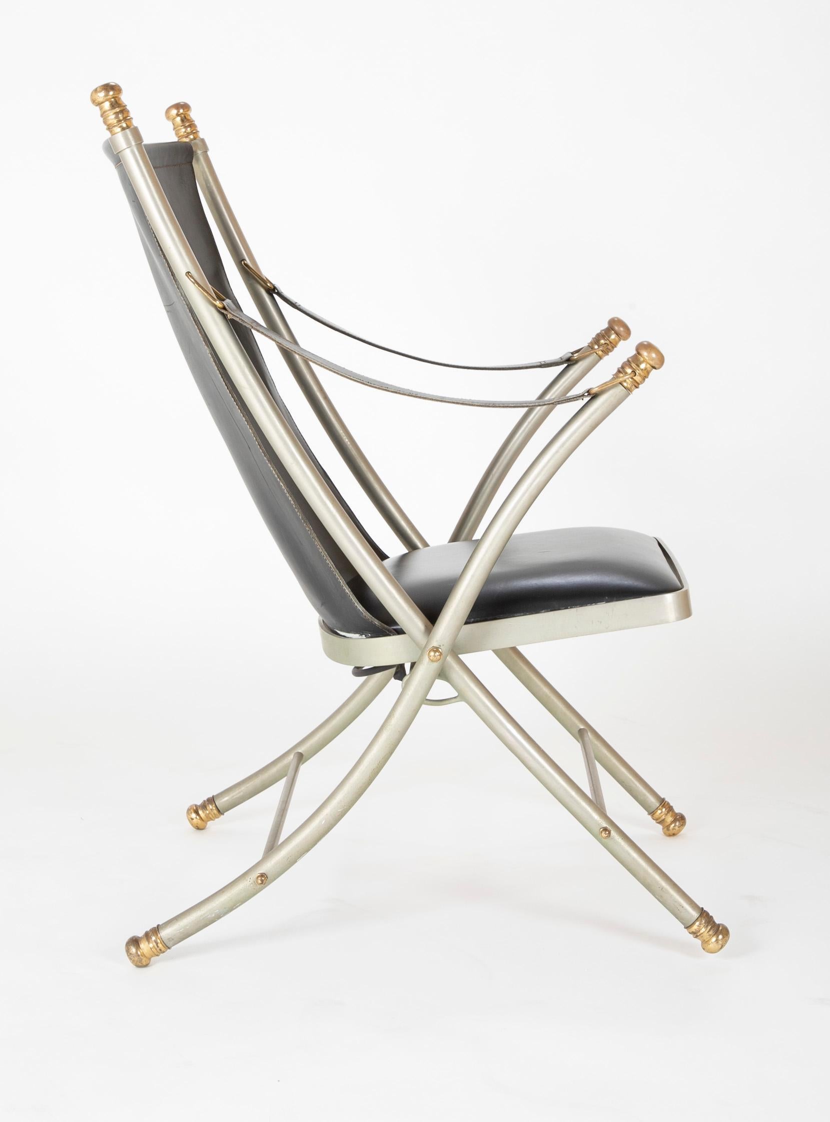 Maison Jansen Brushed Steel and Brass Campaign Armchair 7