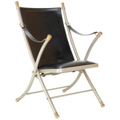 Sillón de campaña Maison Jansen de acero cepillado y latón