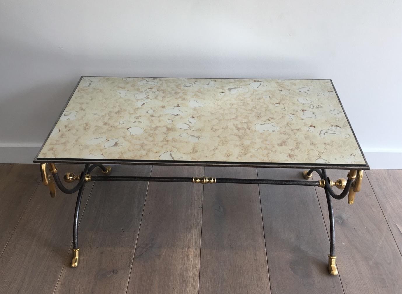 Maison Jansen Brushed Steel and Brass Coffee Table with Swanheads For Sale 13