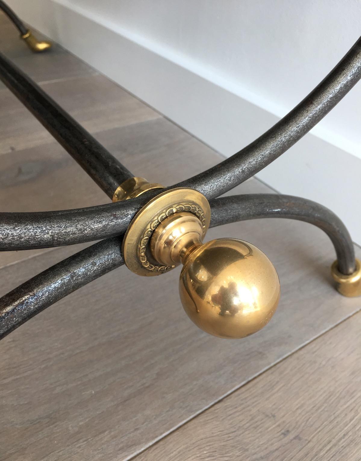 Maison Jansen Brushed Steel and Brass Coffee Table with Swanheads For Sale 2