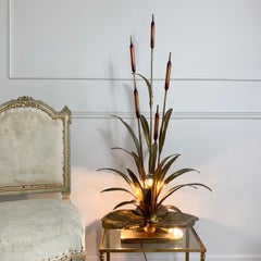 Maison Jansen Bulrush & Lily Pads Table Lamp, 1970's