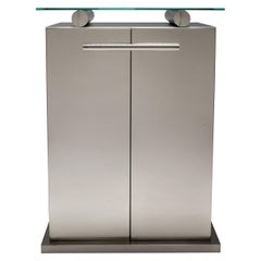 Used Maison Jansen Cabinet with Floating Glass Top in Brushed Stainless Steel  