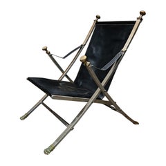1970 Maison Jansen Campaña Silla de salón de cuero bronce Francia Otto Parzinger