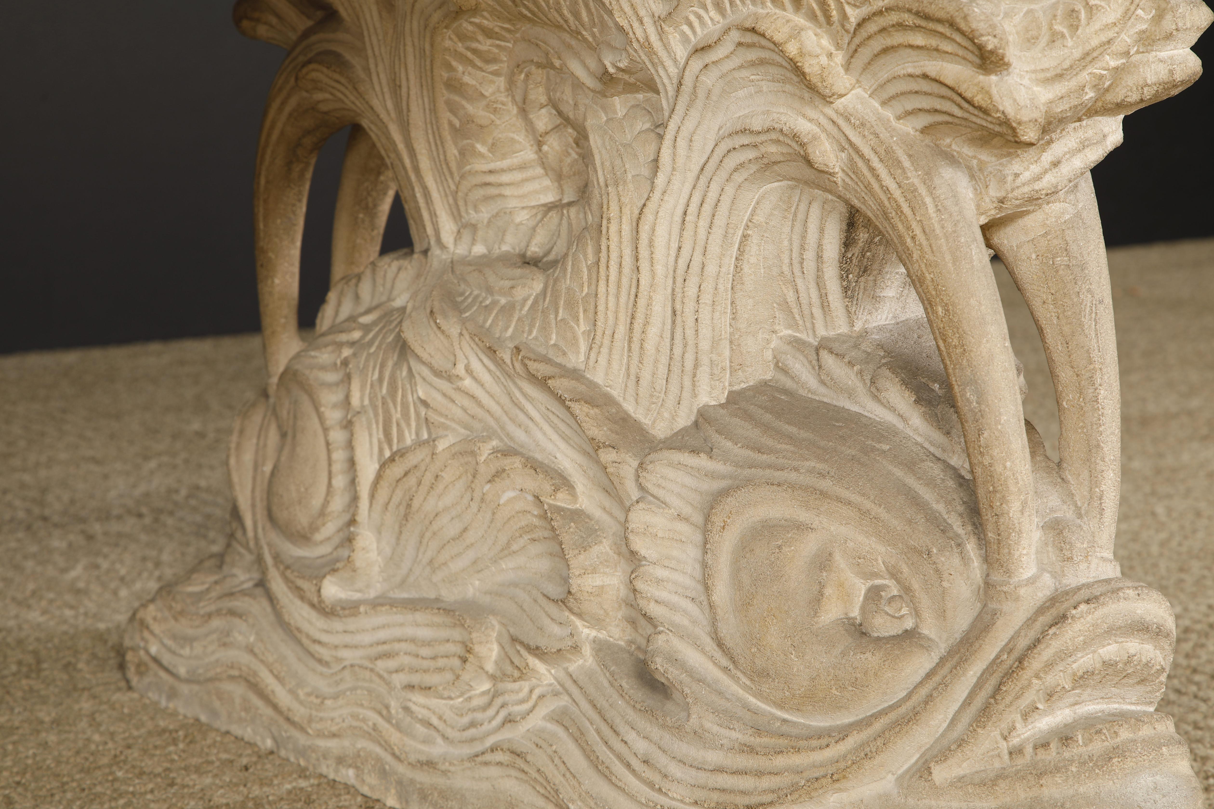 Table de salle à manger en pierre sculptée, Oak et Vellum laqué de la Maison Jansen, c. 1940 en vente 6