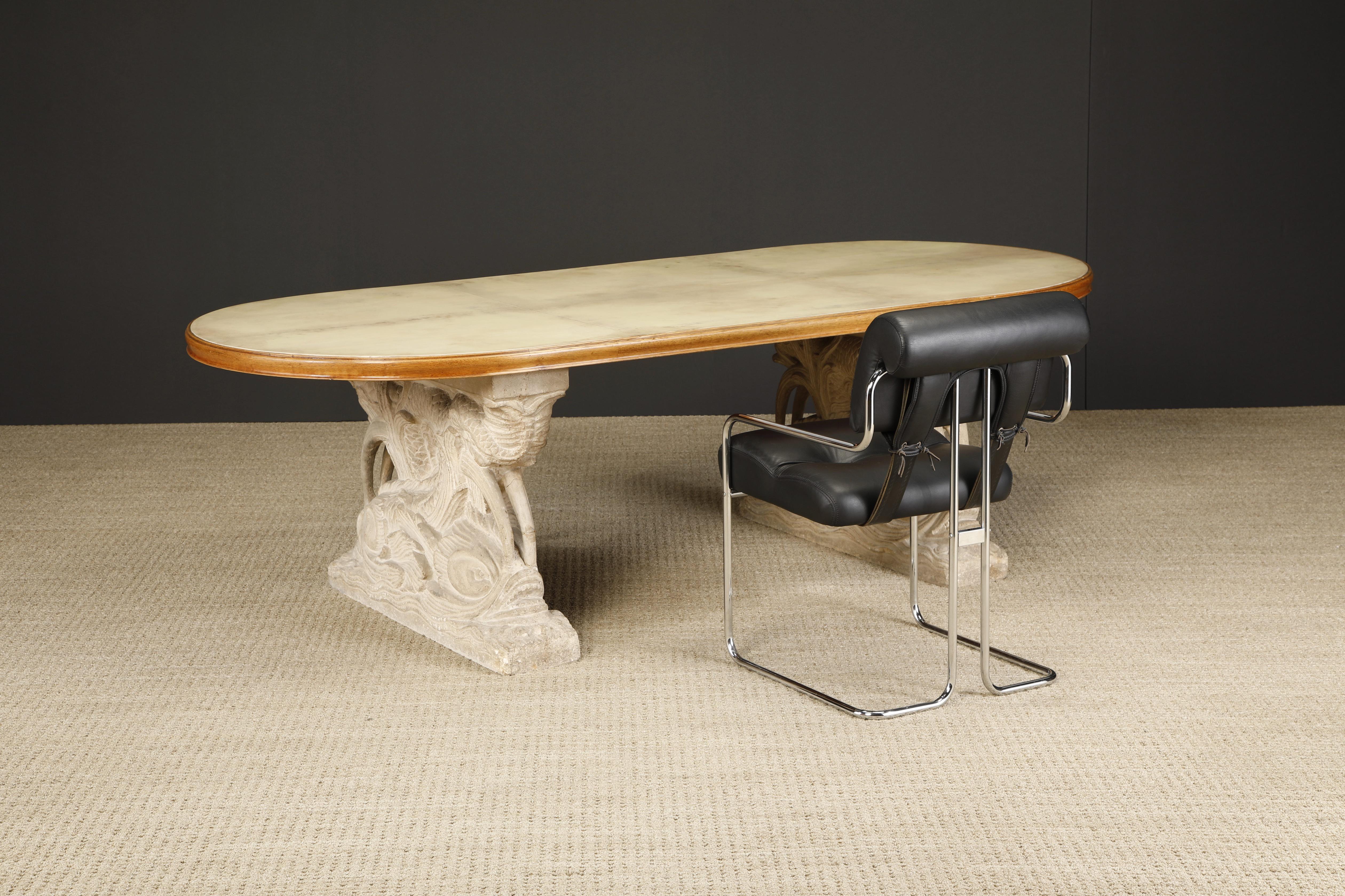 Table de salle à manger en pierre sculptée, Oak et Vellum laqué de la Maison Jansen, c. 1940 en vente 8