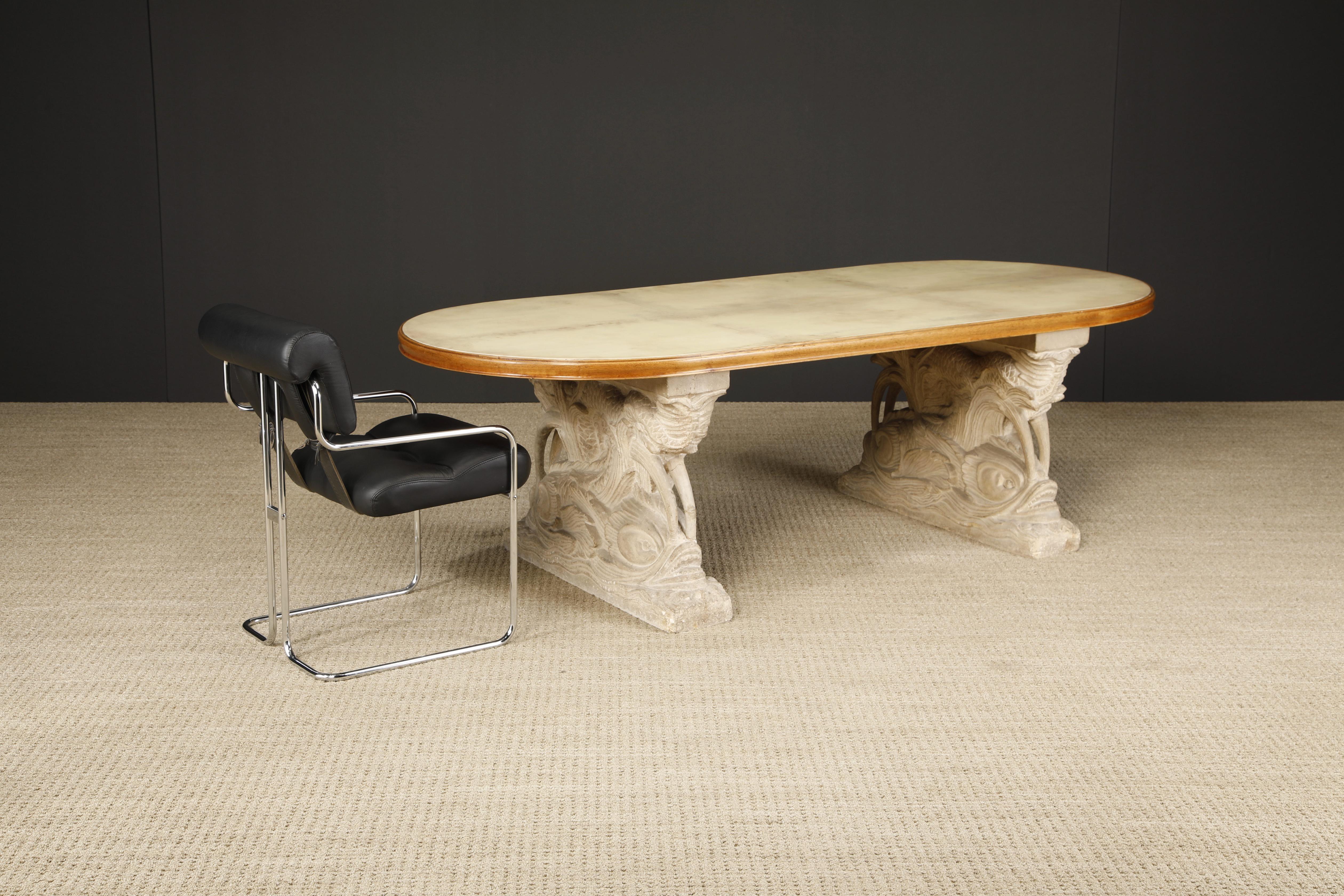 Table de salle à manger en pierre sculptée, Oak et Vellum laqué de la Maison Jansen, c. 1940 en vente 9