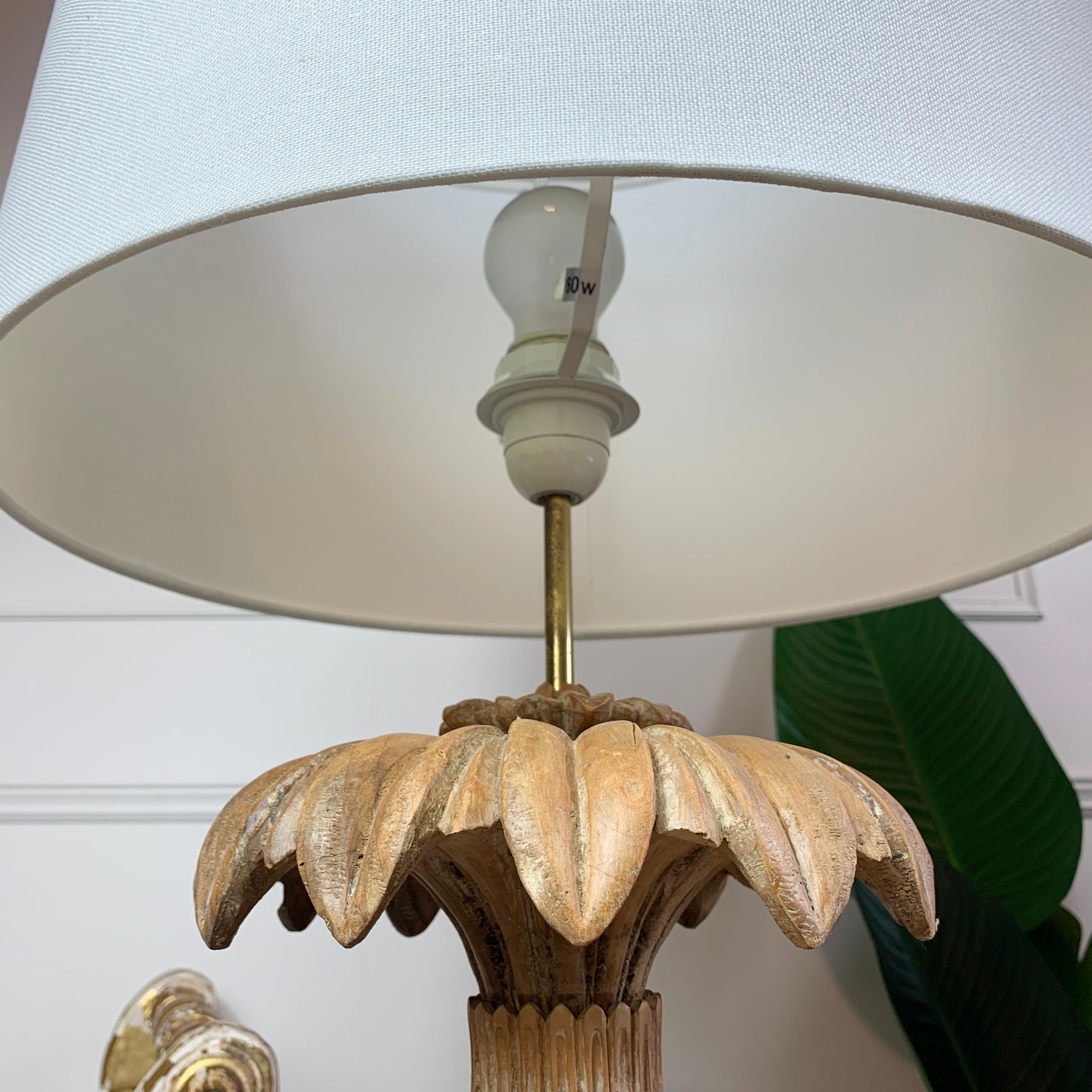 20th Century Maison Jansen Carved Wooden Pineapple Table Lamp For Sale