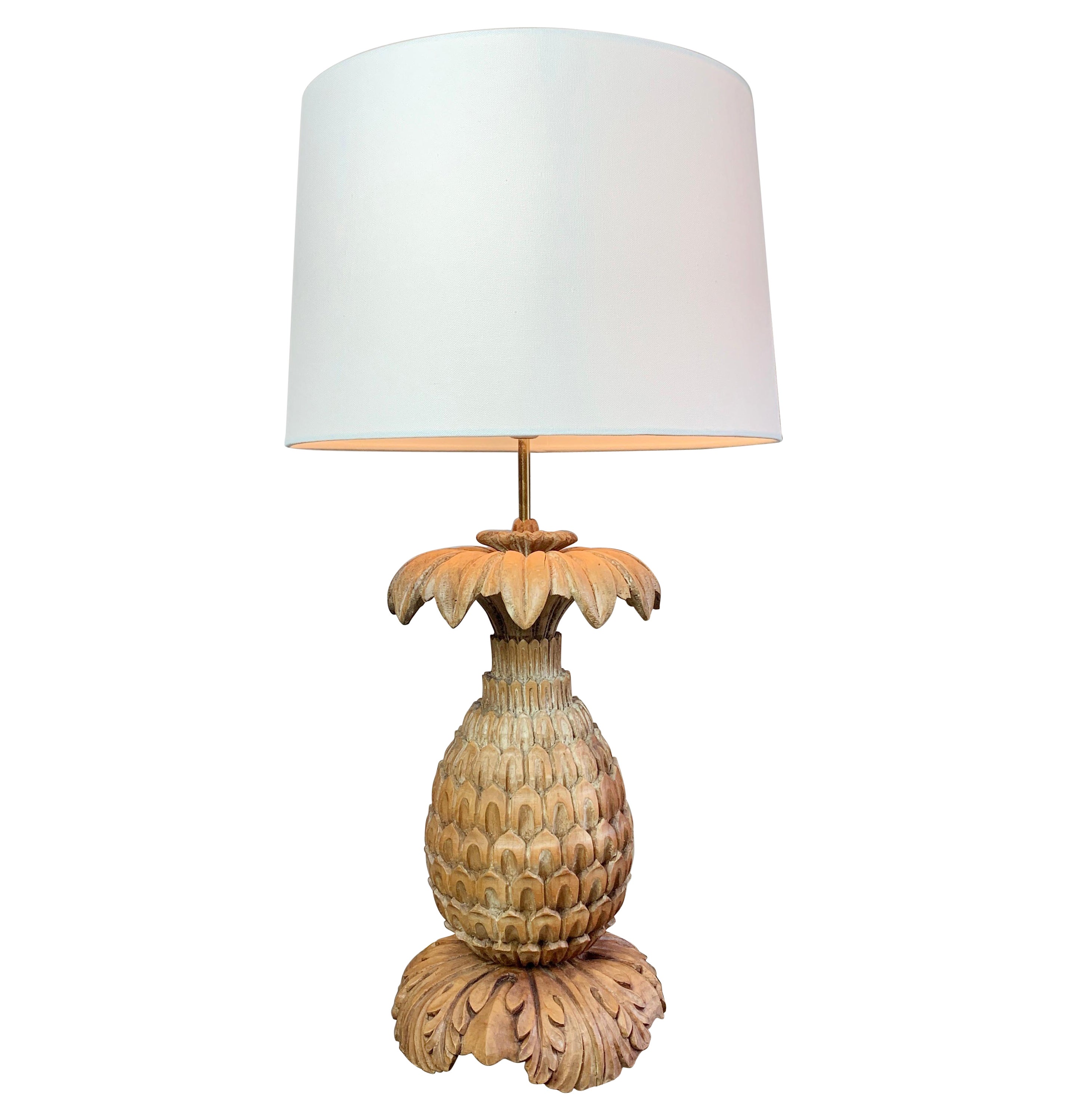 Maison Jansen Carved Wooden Pineapple Table Lamp
