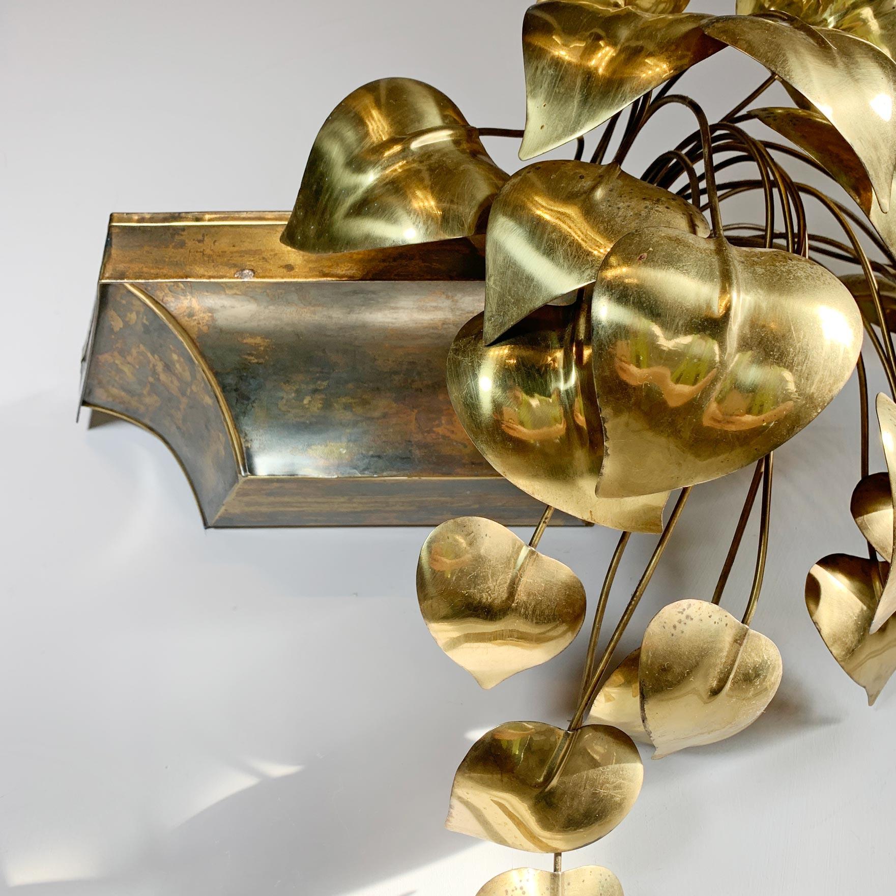 Hollywood Regency Maison Jansen Gold Cascading Leaves Wall Light For Sale