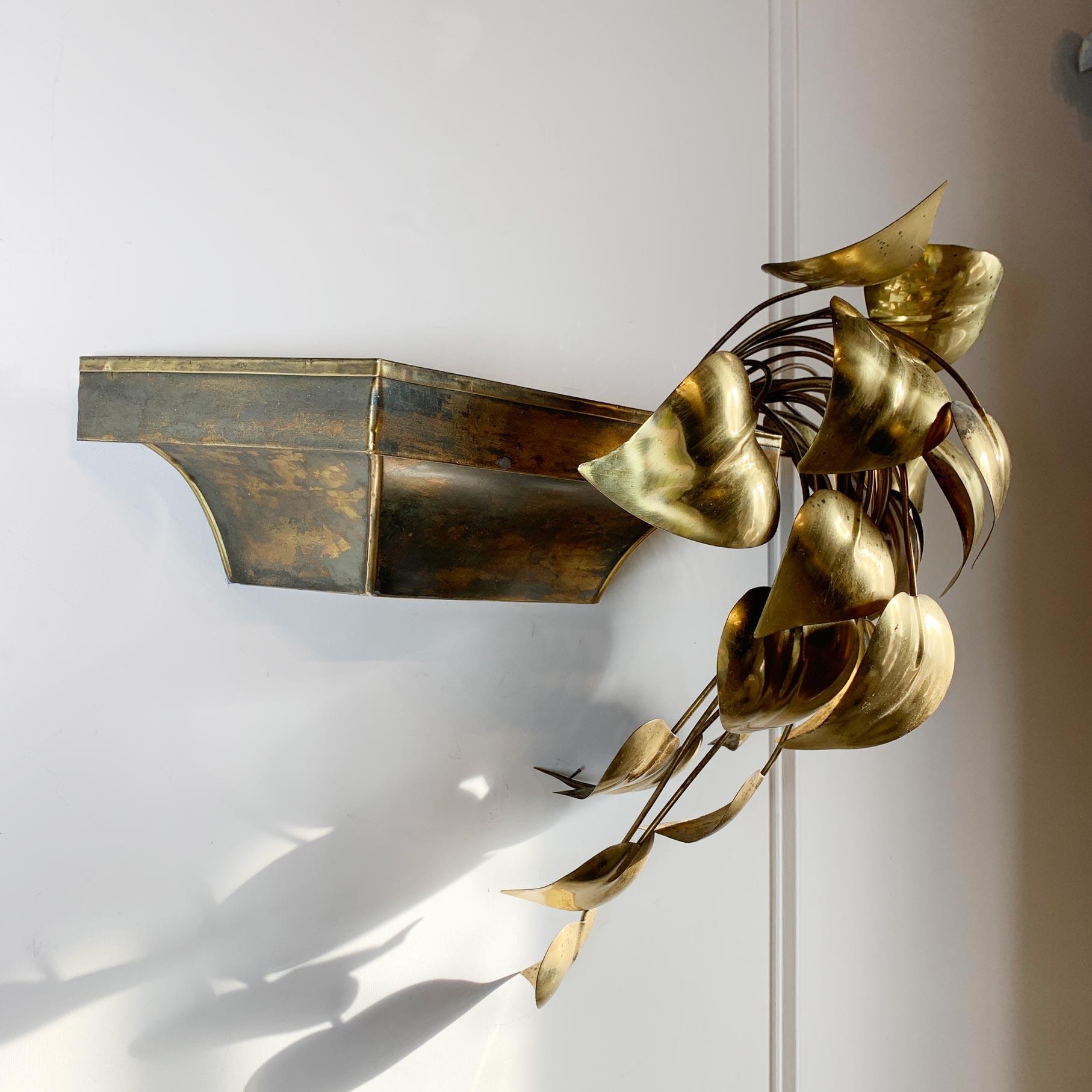 Brass Maison Jansen Gold Cascading Leaves Wall Light For Sale