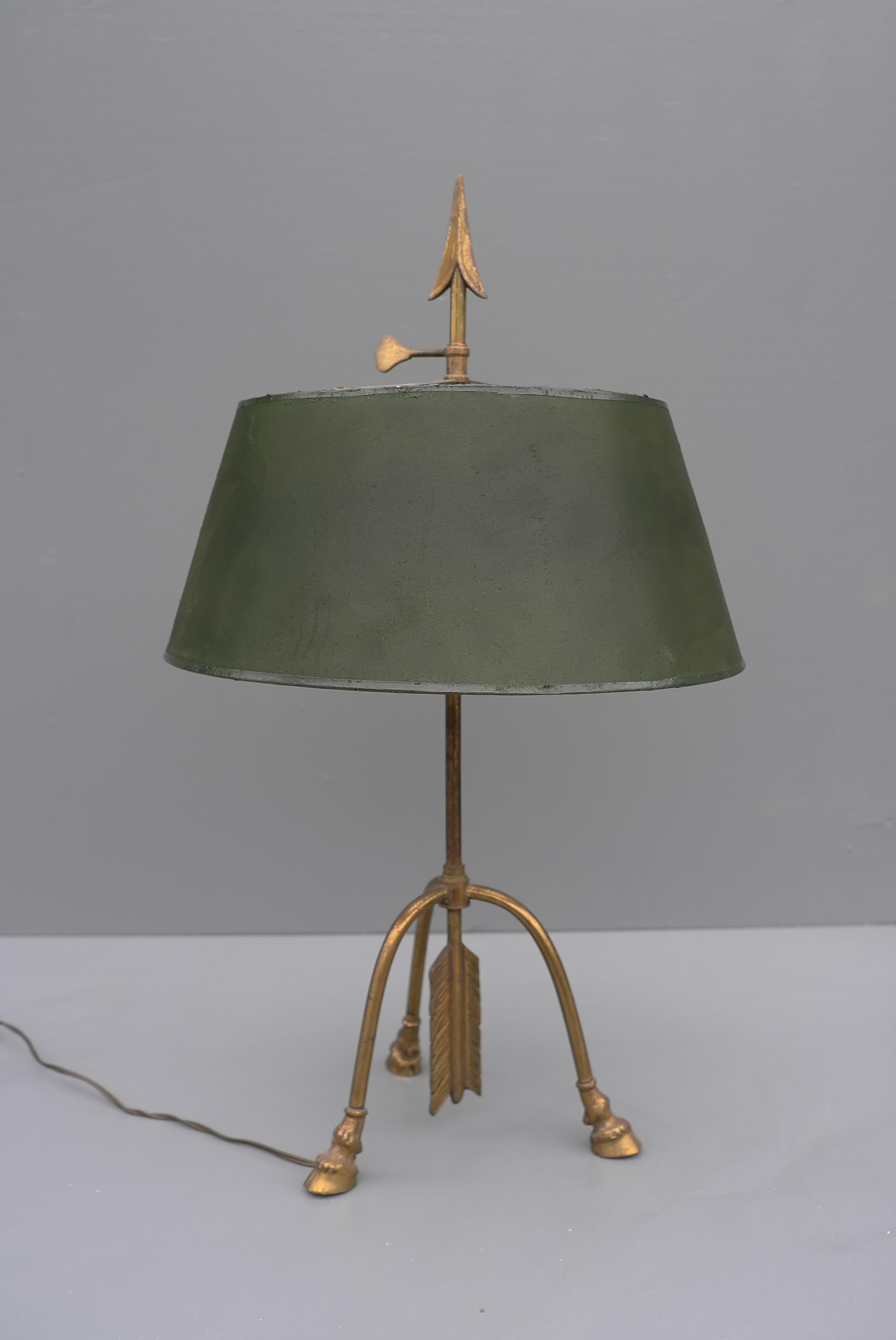 French Maison Jansen 'Centaur' Hooves and Arrow Brass Table Lamp, France 1940's