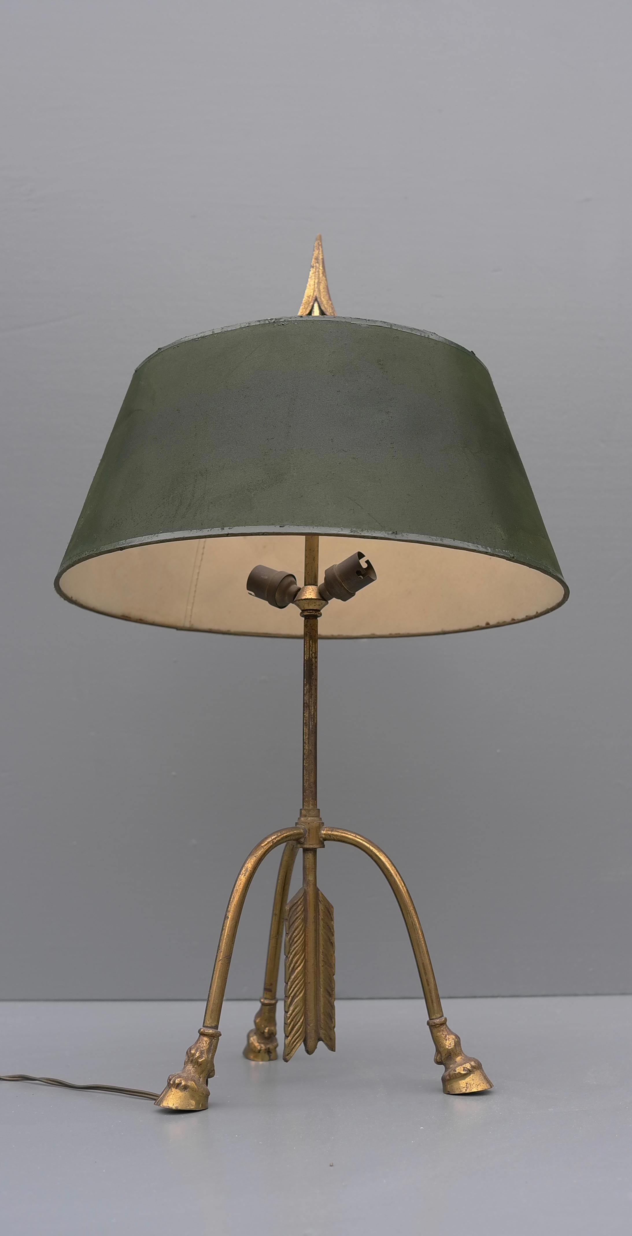 Maison Jansen 'Centaur' Hooves and Arrow Brass Table Lamp, France 1940's 1