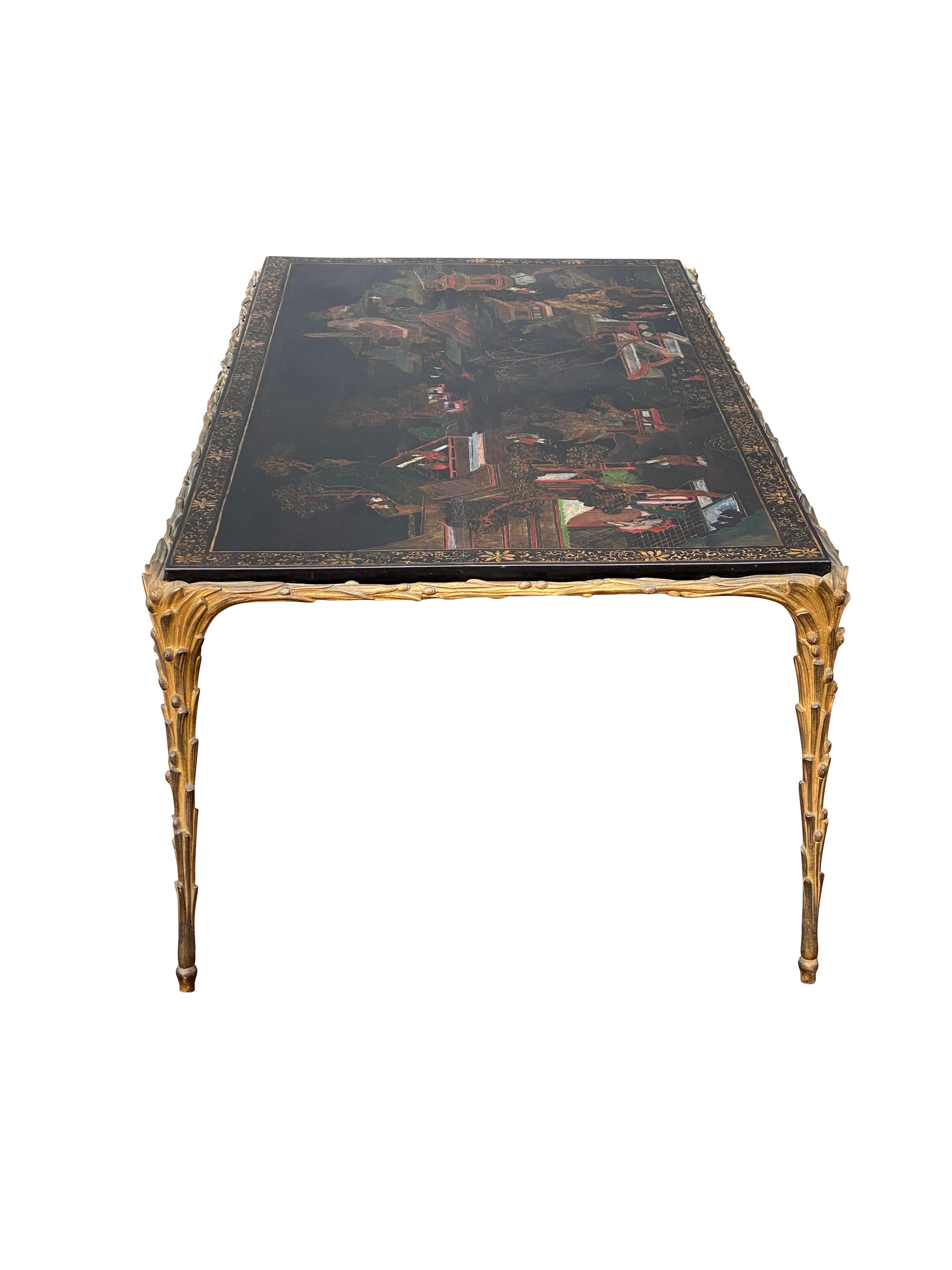 French Maison Jansen Chinoiserie and Gilt Bronze Coffee Table