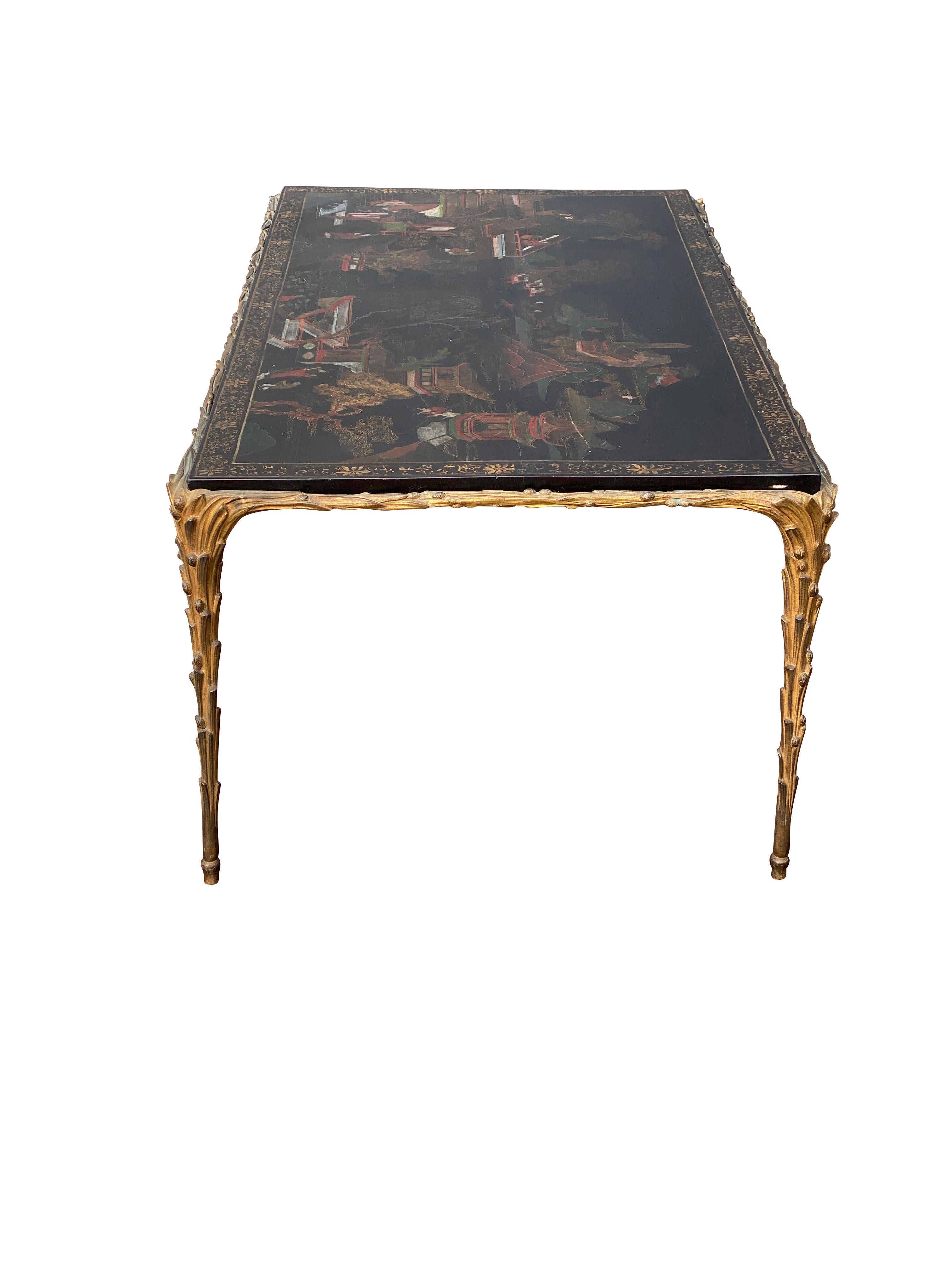 Maison Jansen Chinoiserie and Gilt Bronze Coffee Table In Good Condition In Essex, MA