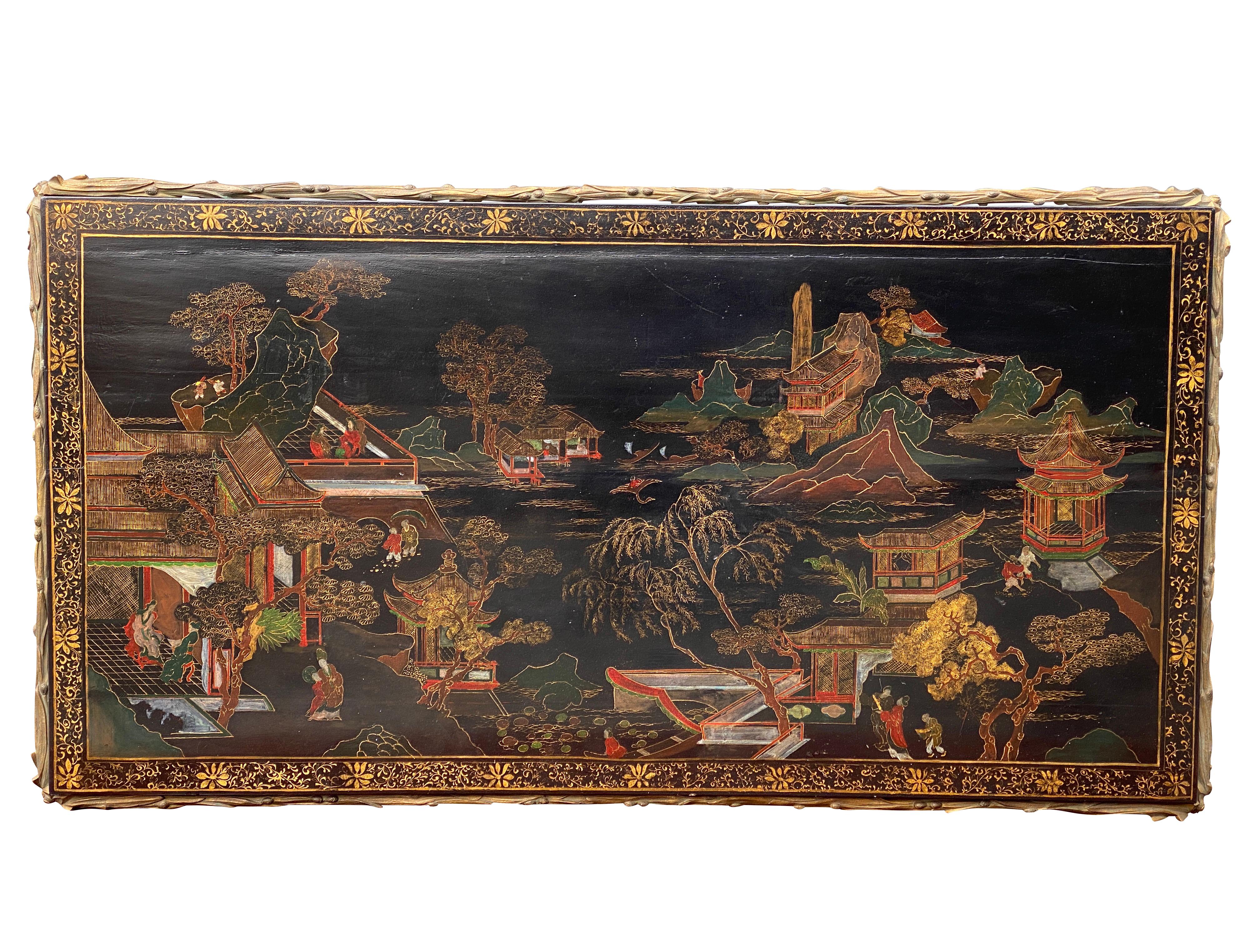 Lacquer Maison Jansen Chinoiserie and Gilt Bronze Coffee Table