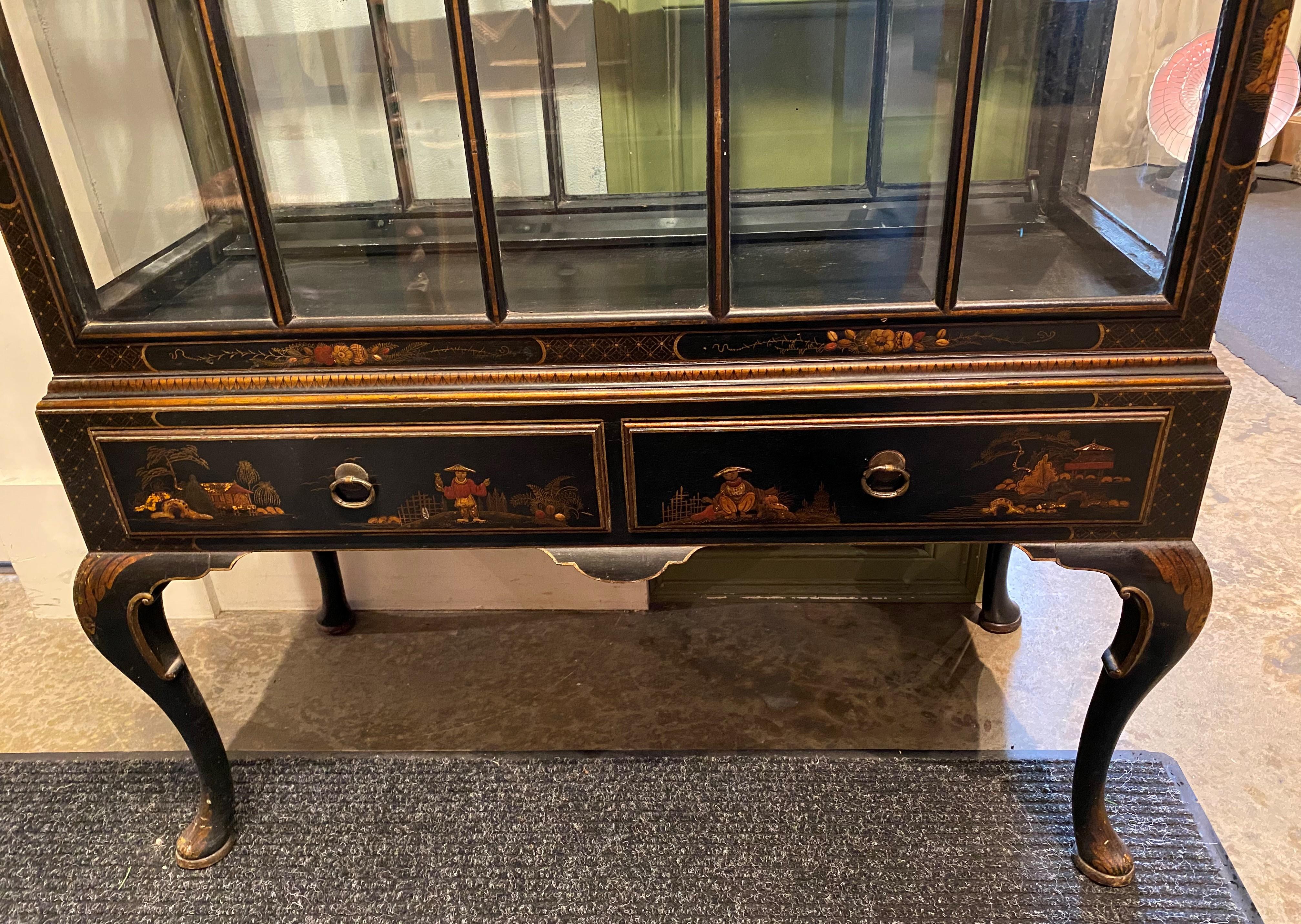 Maison Jansen Chinoiserie Double Sided Vitrine Cabinet In Good Condition In Milford, NH