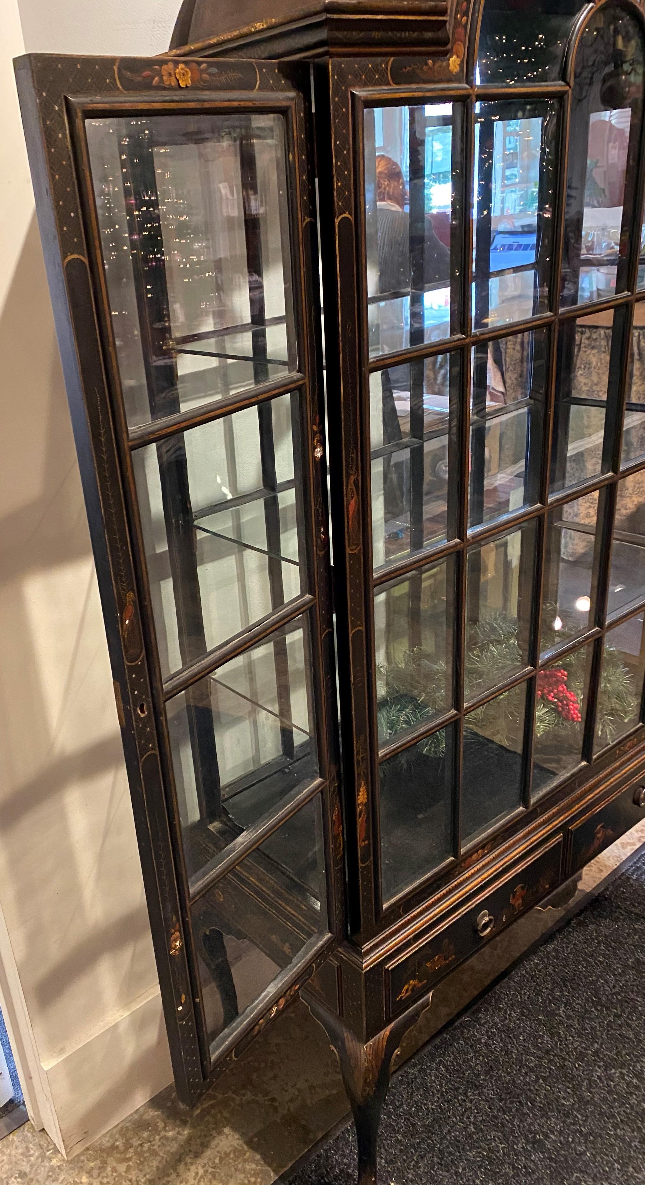 Glass Maison Jansen Chinoiserie Double Sided Vitrine Cabinet