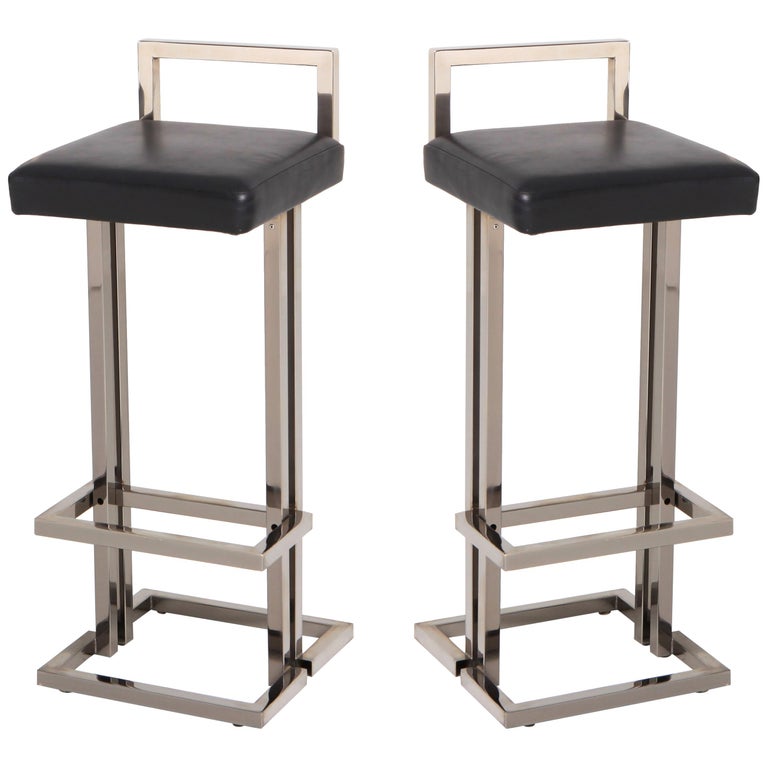 Maison Jansen Chrome And Black Leather Bar Stools For At 1stdibs Maison Jansen Chrome And Black Leather Bar Stools For