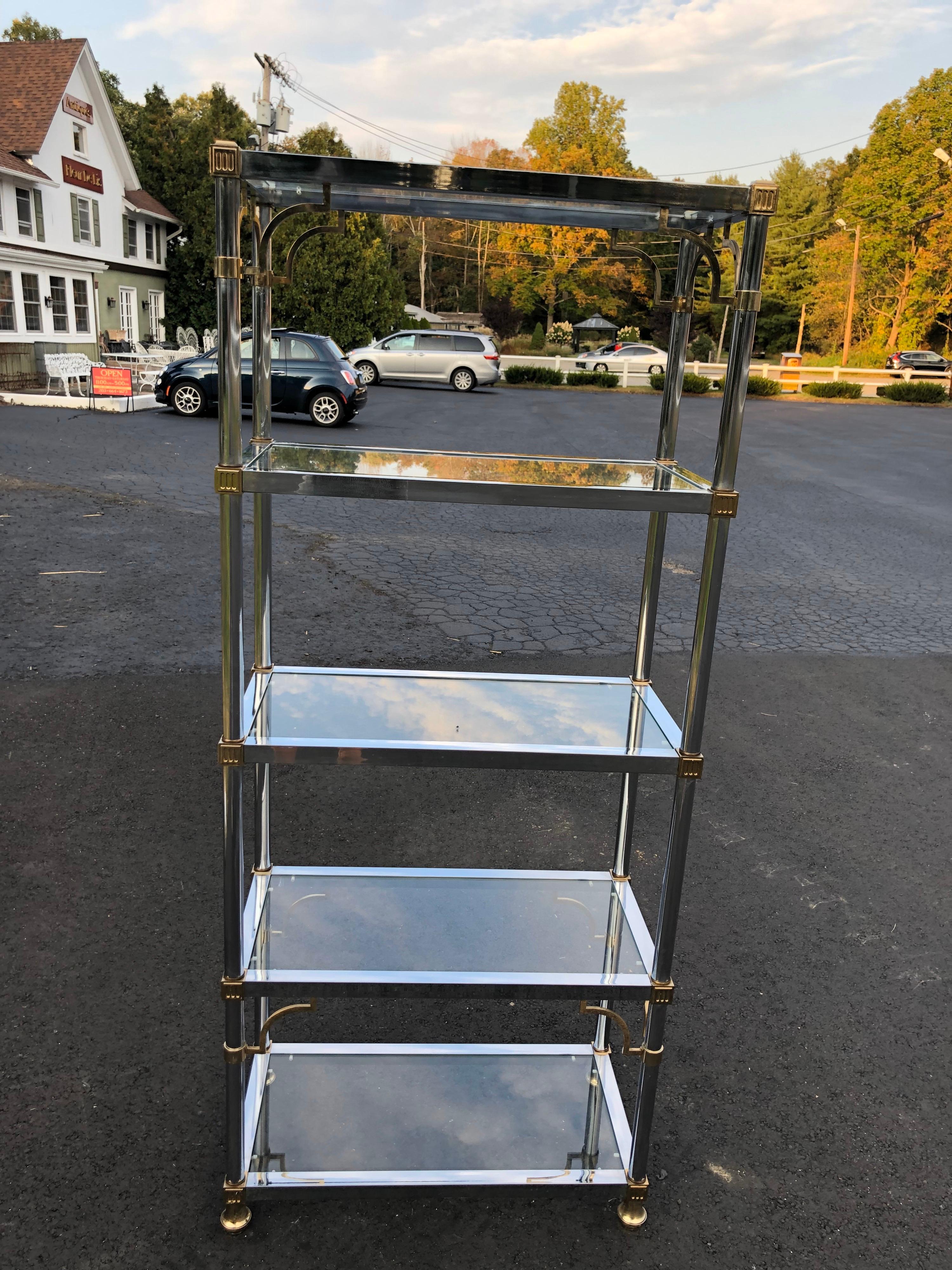 French Maison Jansen Chrome and Glass Étagère