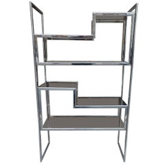 Maison Jansen Chrome Smokey Glass 1970s Shelving Unit