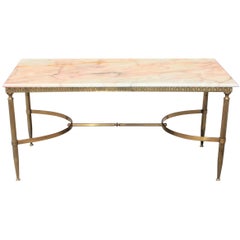 Maison Jansen Coffee or Cocktail Table Bronze Rectangular with Beige Onyx Top